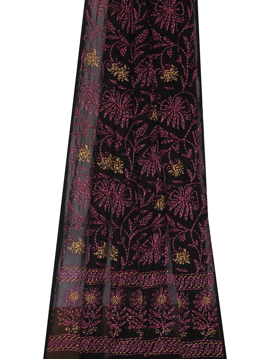 Ada Hand Embroidered Black Georgette Lucknowi Chikankari Dupatta 01A400588