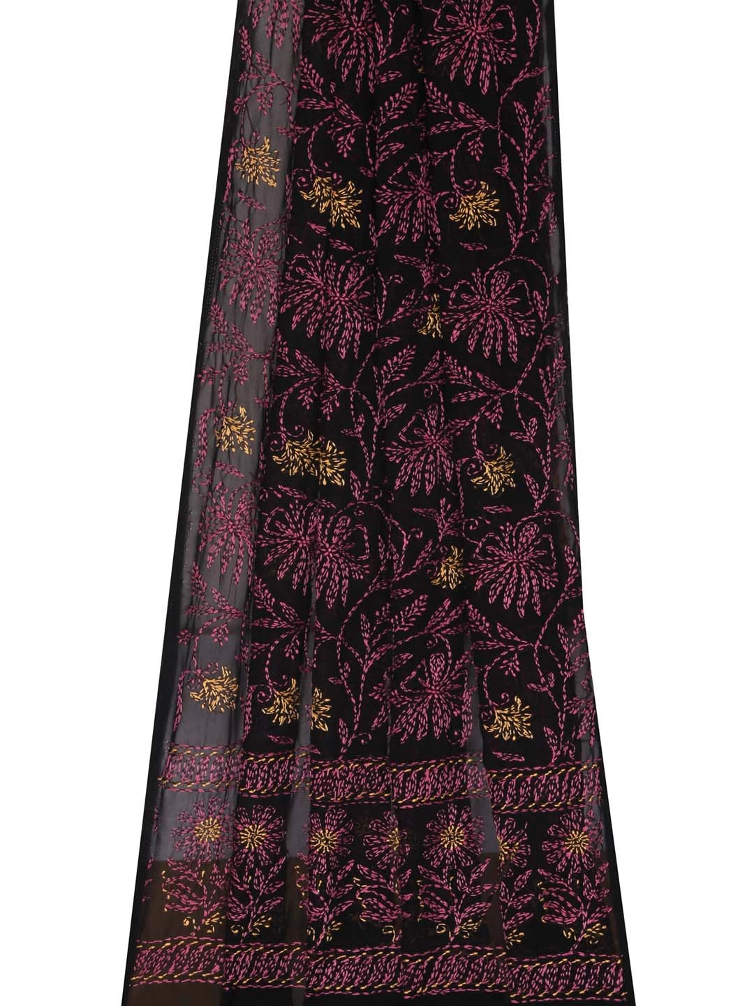 Ada Hand Embroidered Black Georgette Lucknowi Chikankari Dupatta 01A400588