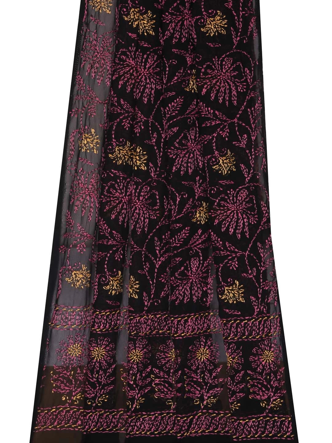 Ada Hand Embroidered Black Georgette Lucknowi Chikankari Dupatta 01A400588