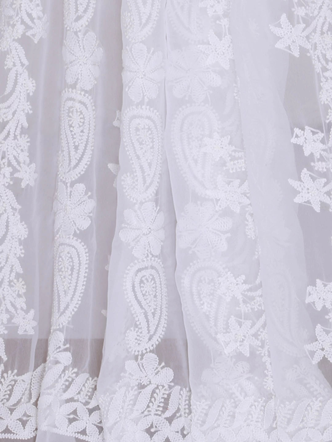 Ada Hand Embroidered White Georgette Lucknowi Chikankari Dupatta 01A400657