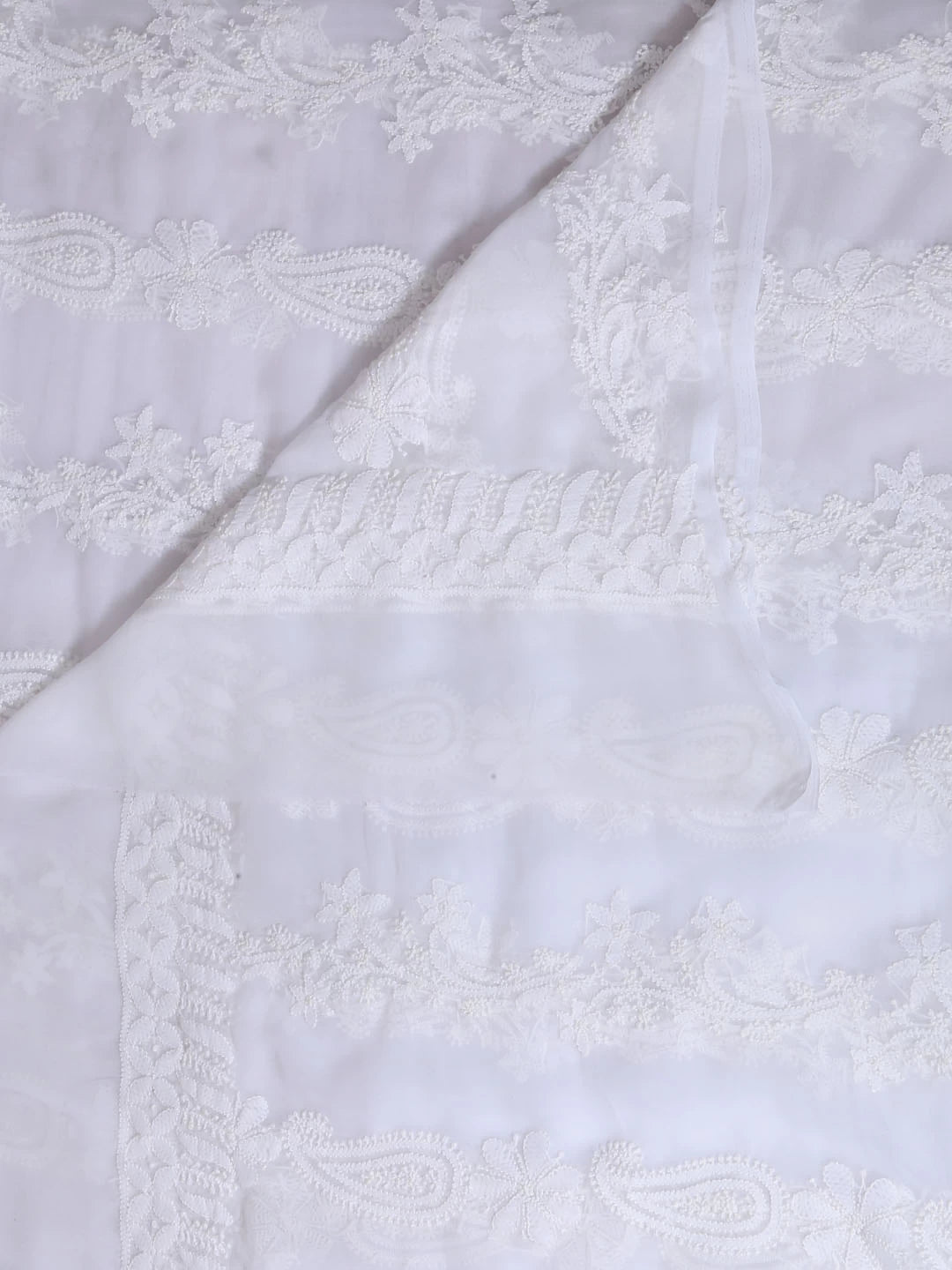 Ada Hand Embroidered White Georgette Lucknowi Chikankari Dupatta 01A400657