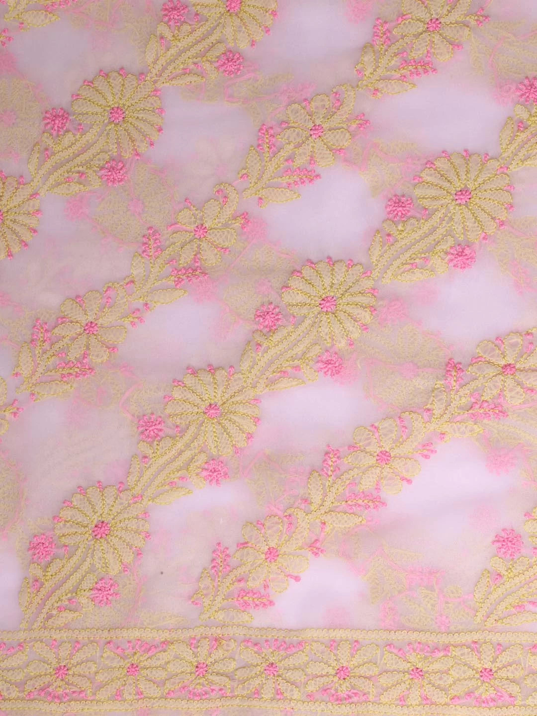 Ada Hand Embroidered Powder Pink Georgette Lucknowi Chikankari Dupatta 01A400651