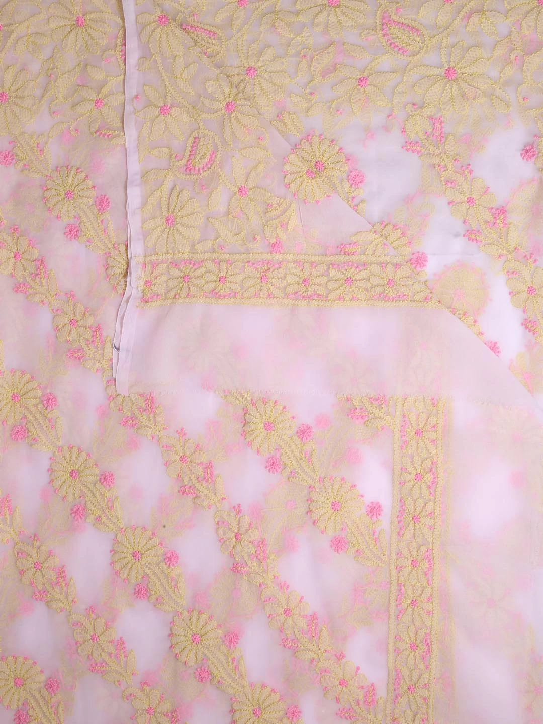 Ada Hand Embroidered Powder Pink Georgette Lucknowi Chikankari Dupatta 01A400651