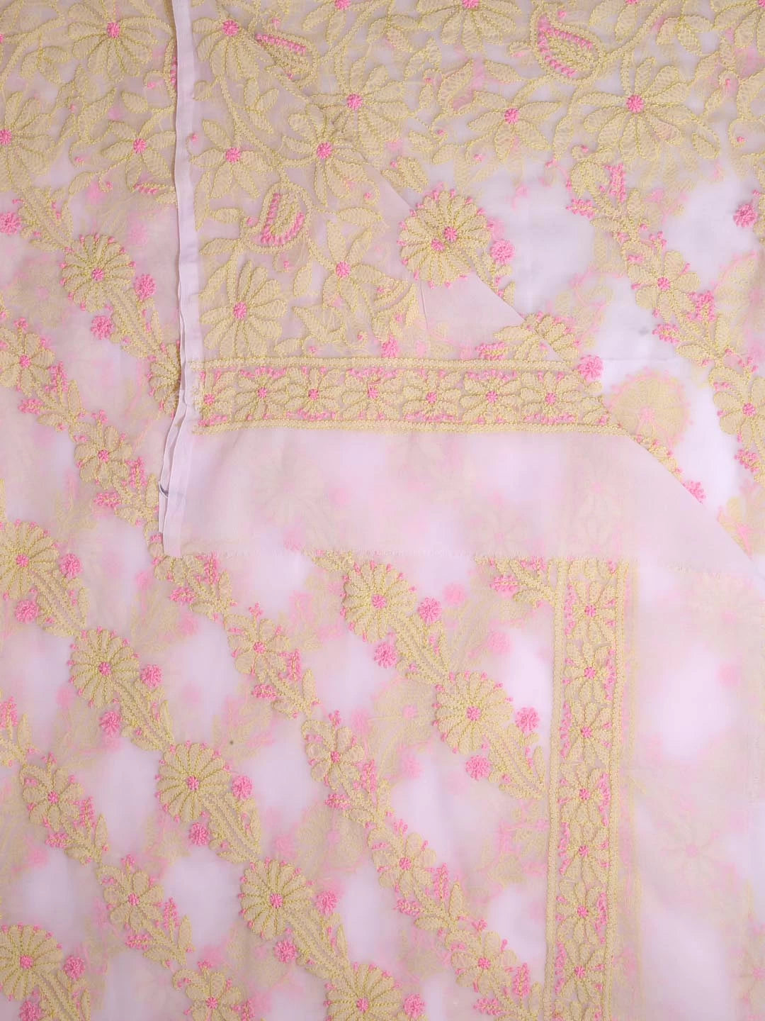 Ada Hand Embroidered Powder Pink Georgette Lucknowi Chikankari Dupatta 01A400651