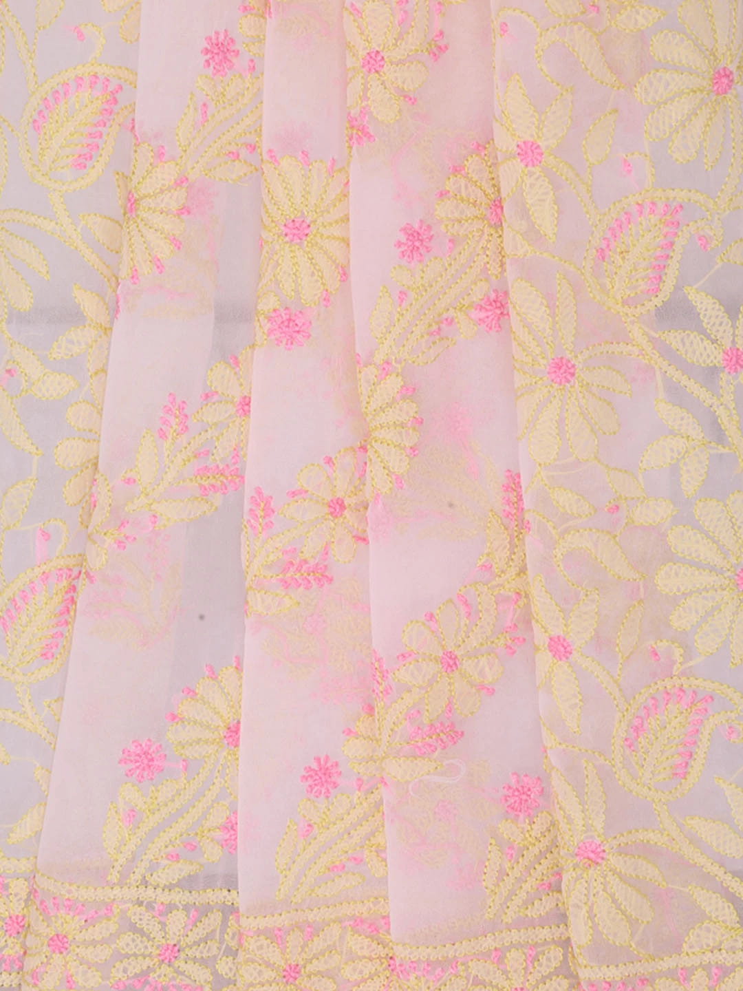 Ada Hand Embroidered Powder Pink Georgette Lucknowi Chikankari Dupatta 01A400651