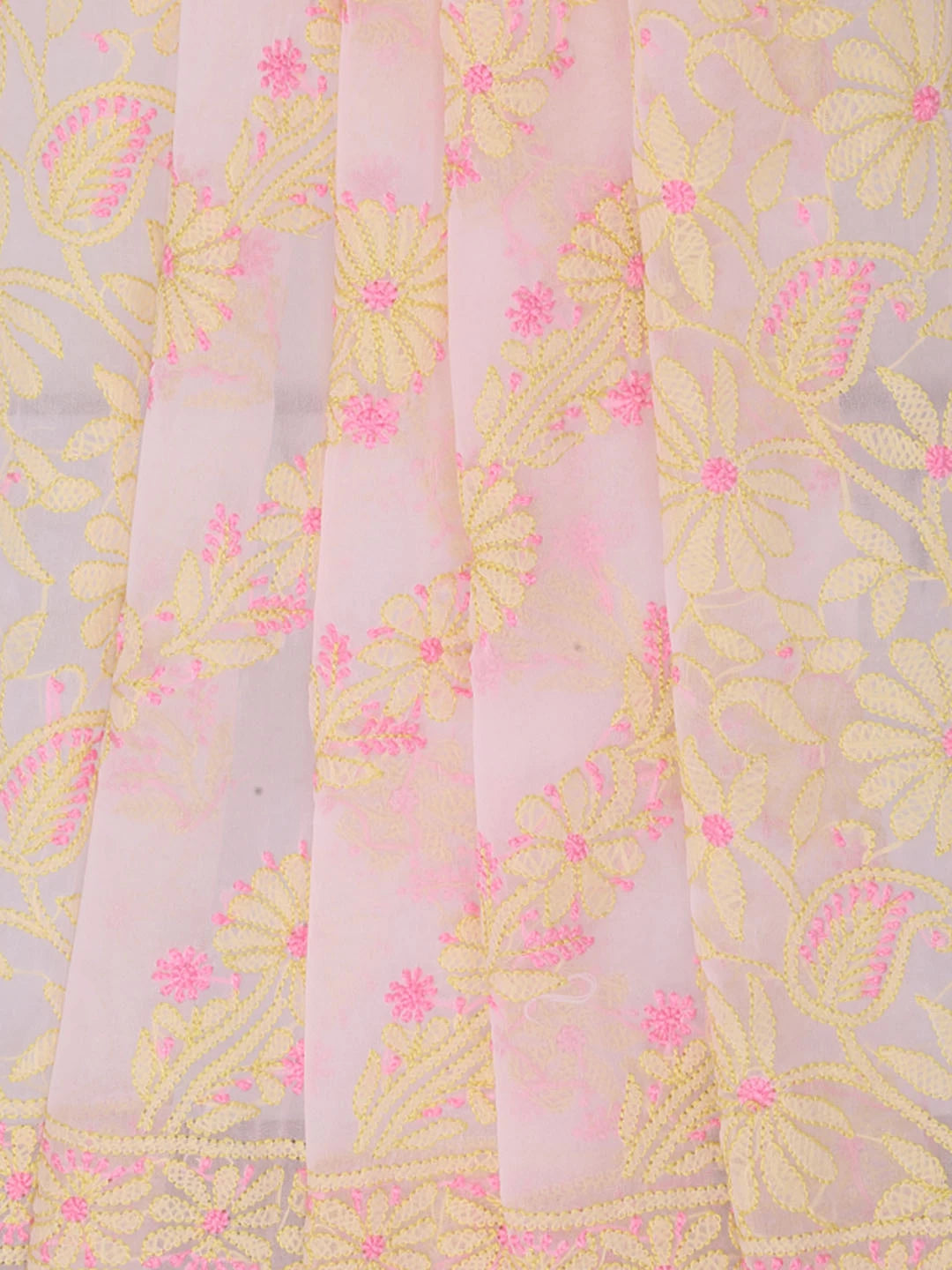 Ada Hand Embroidered Powder Pink Georgette Lucknowi Chikankari Dupatta 01A400651