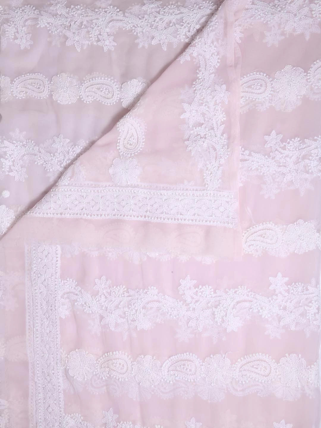 Ada Hand Embroidered Blush Pink Georgette Lucknowi Chikankari Dupatta 01A400645