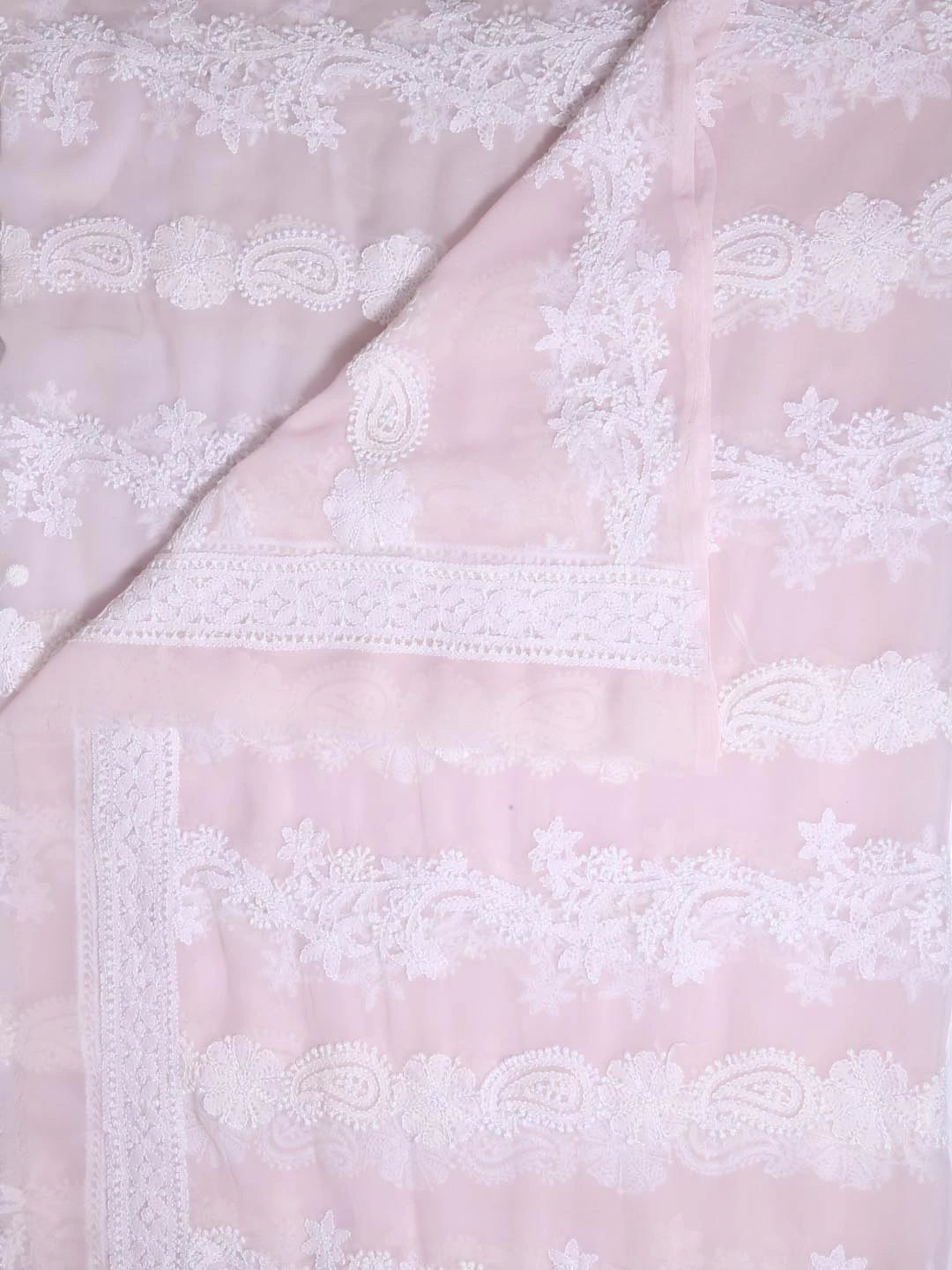 Ada Hand Embroidered Blush Pink Georgette Lucknowi Chikankari Dupatta 01A400645