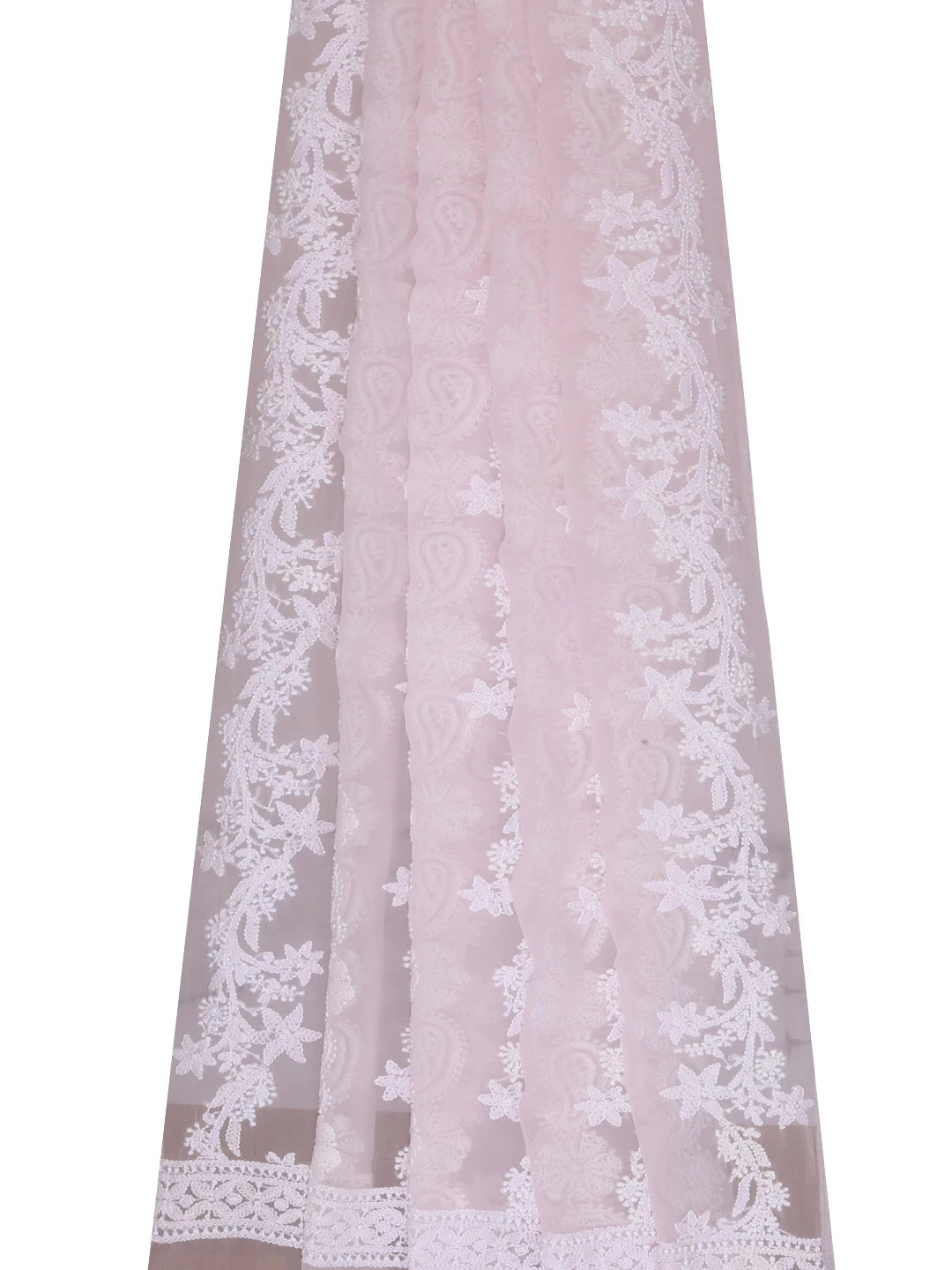 Ada Hand Embroidered Blush Pink Georgette Lucknowi Chikankari Dupatta 01A400645