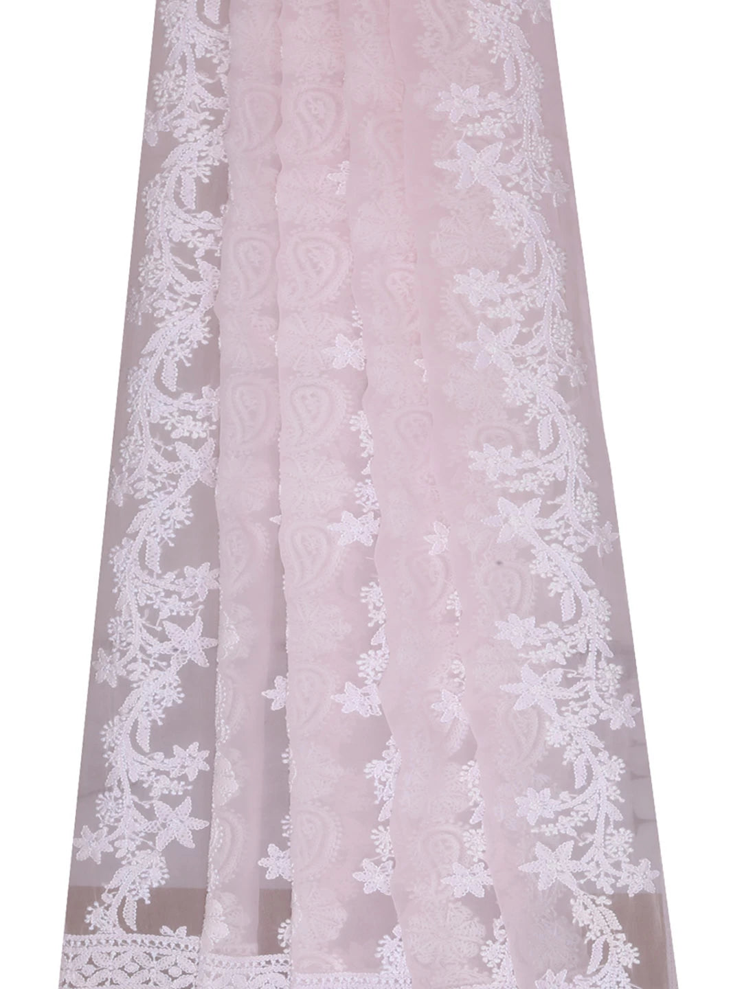 Ada Hand Embroidered Blush Pink Georgette Lucknowi Chikankari Dupatta 01A400645