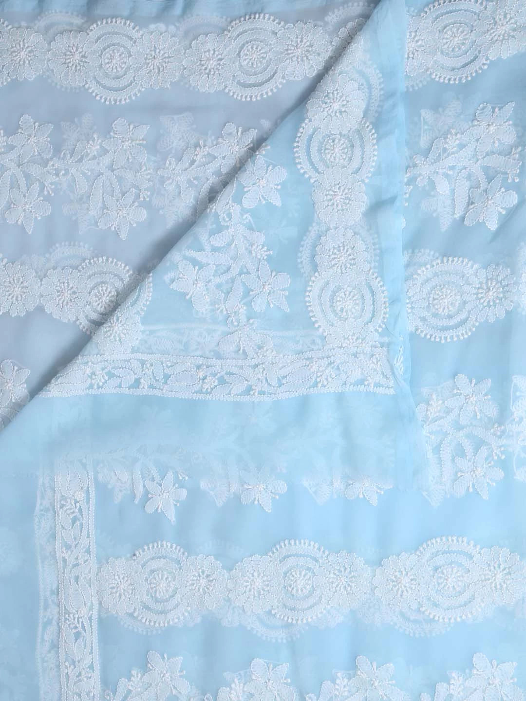 Ada Hand Embroidered Powder Blue Georgette Lucknowi Chikankari Dupatta 01A400640