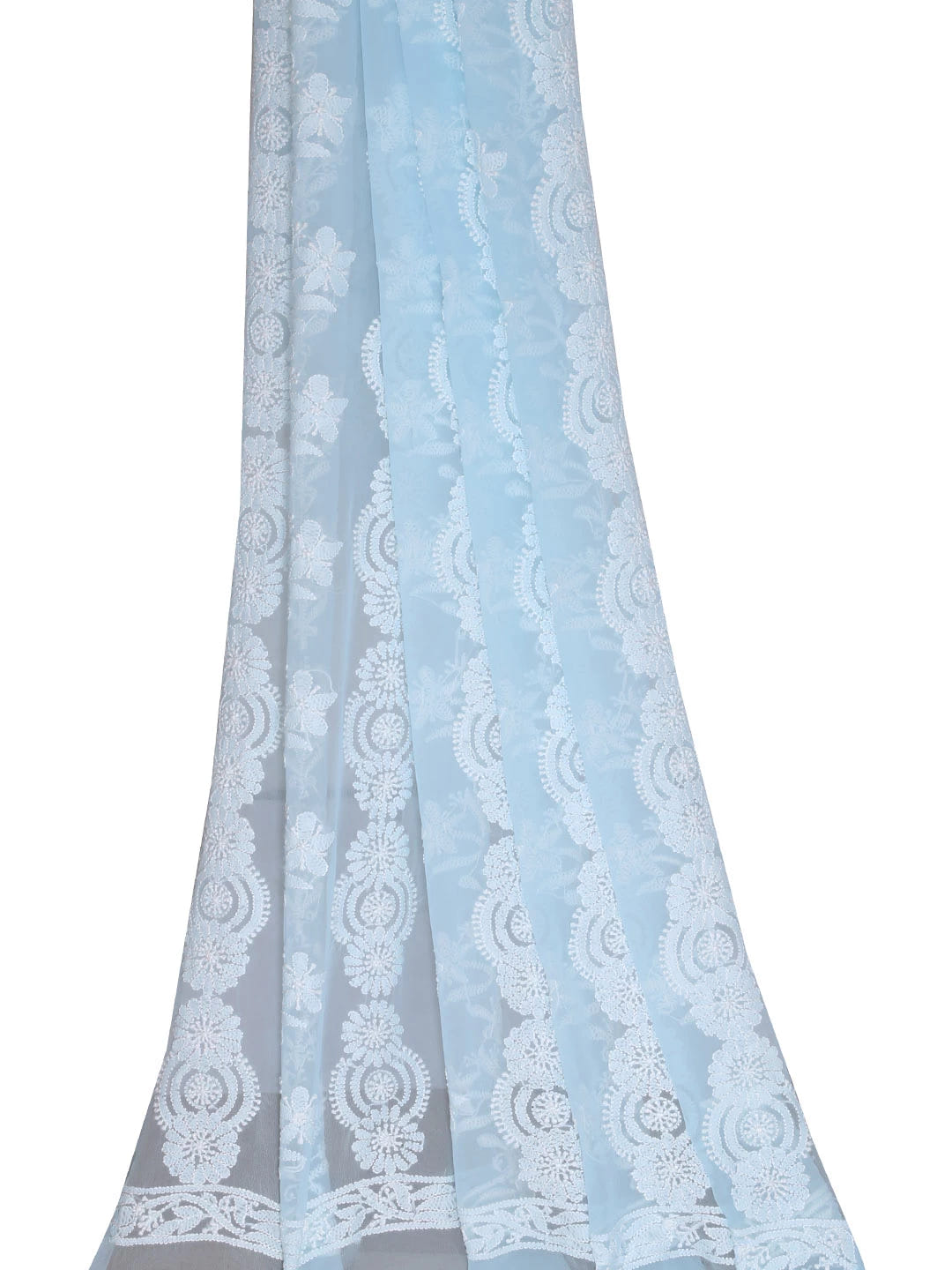 Ada Hand Embroidered Powder Blue Georgette Lucknowi Chikankari Dupatta 01A400640