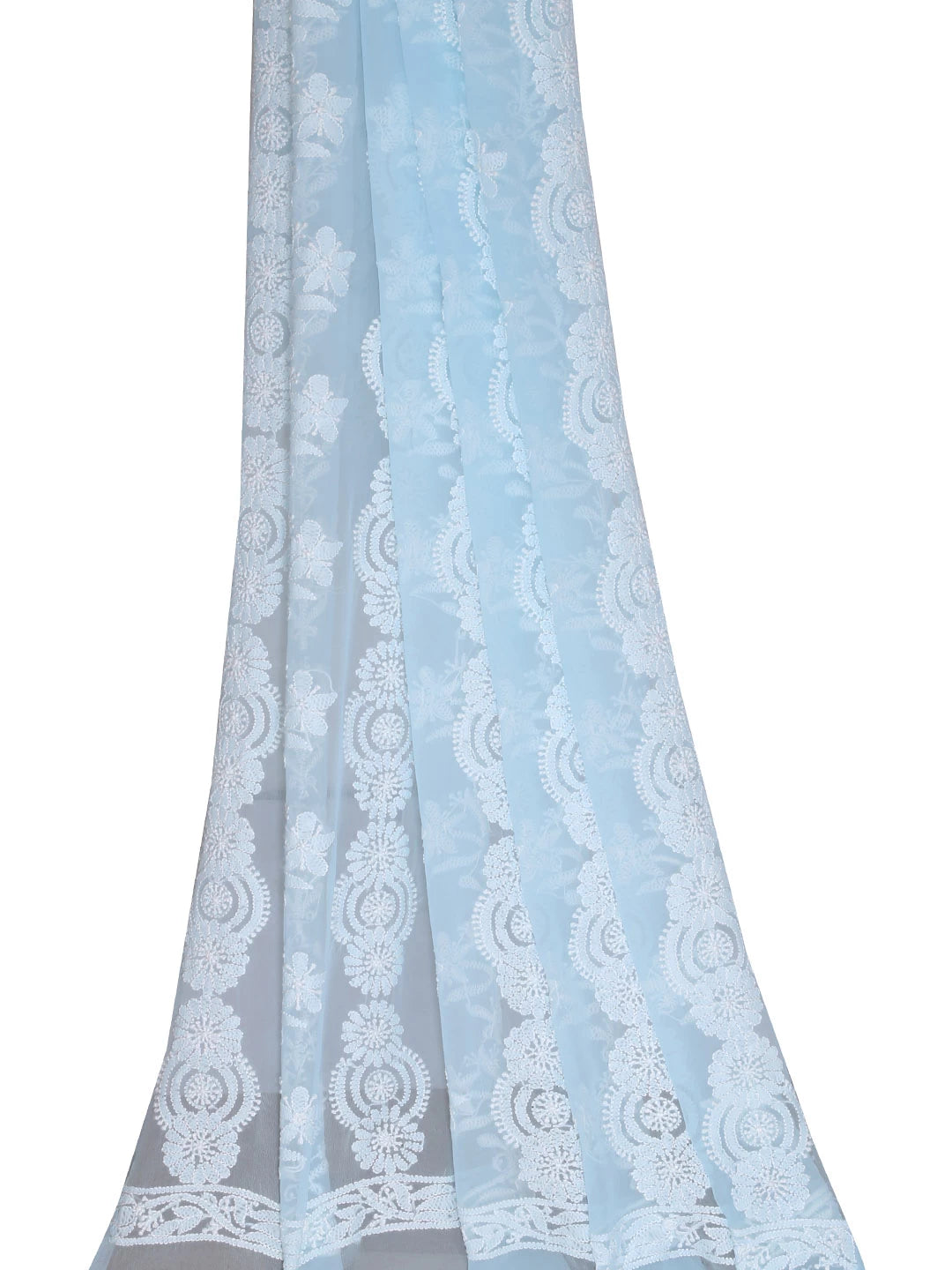 Ada Hand Embroidered Powder Blue Georgette Lucknowi Chikankari Dupatta 01A400640