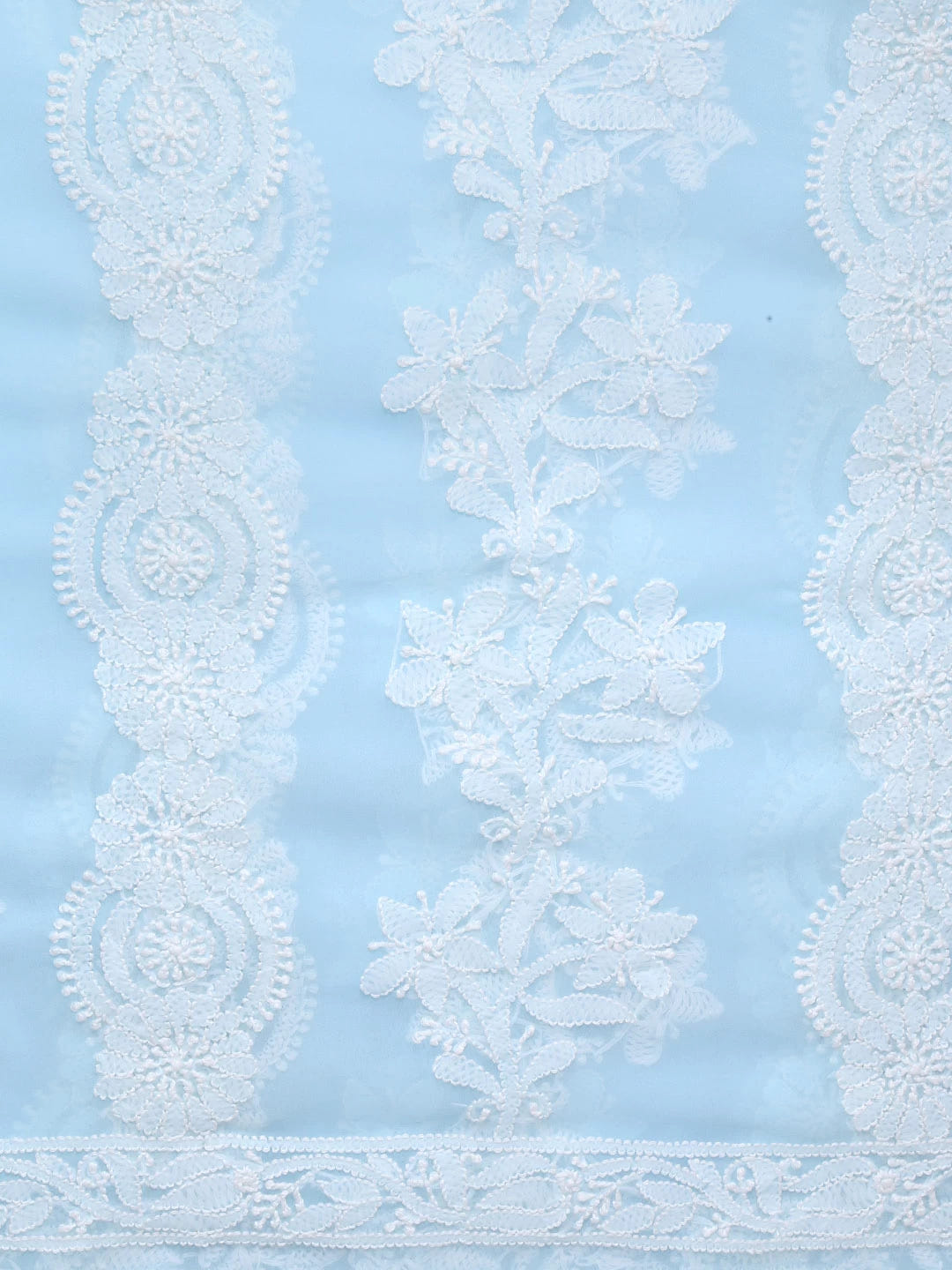 Ada Hand Embroidered Powder Blue Georgette Lucknowi Chikankari Dupatta 01A400640