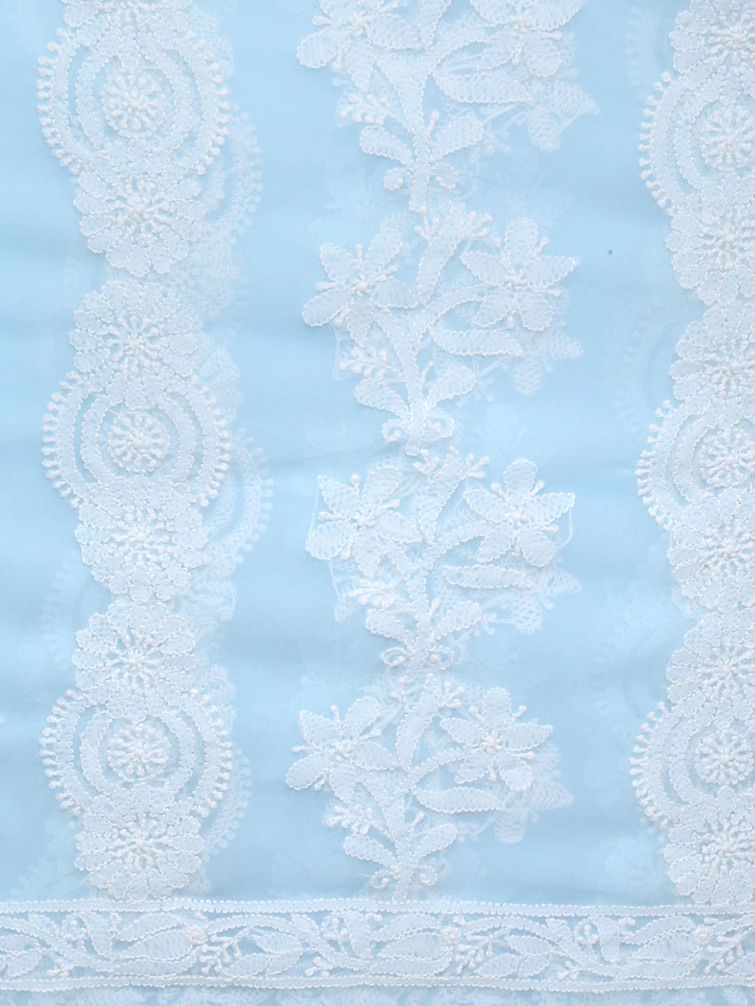 Ada Hand Embroidered Powder Blue Georgette Lucknowi Chikankari Dupatta 01A400640