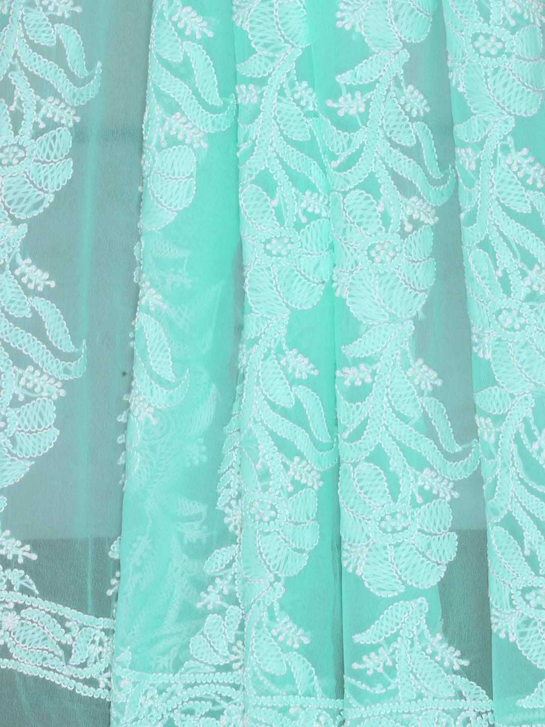 Ada Hand Embroidered Sea Green Georgette Lucknowi Chikankari Dupatta 01A400594