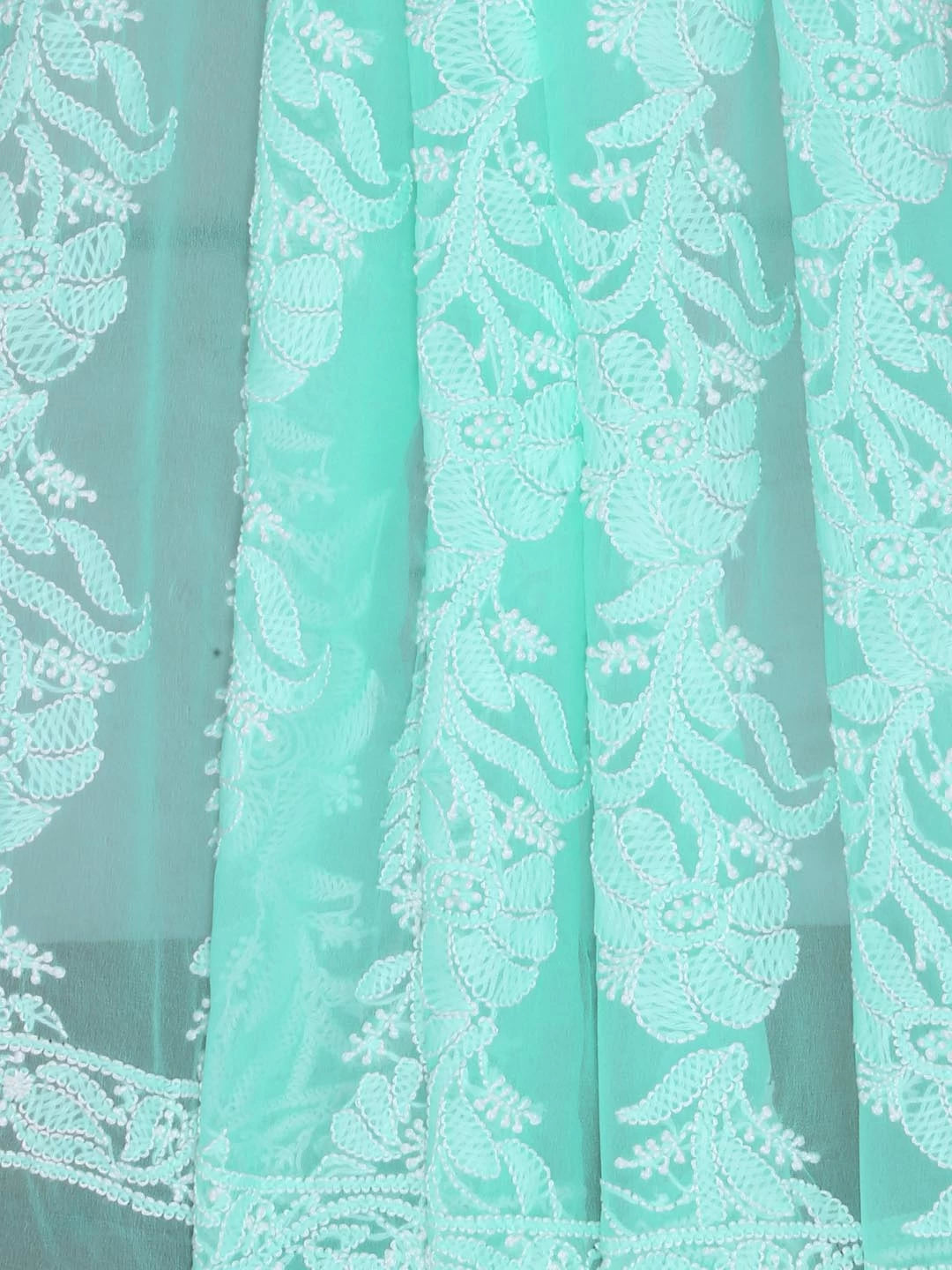 Ada Hand Embroidered Sea Green Georgette Lucknowi Chikankari Dupatta 01A400594