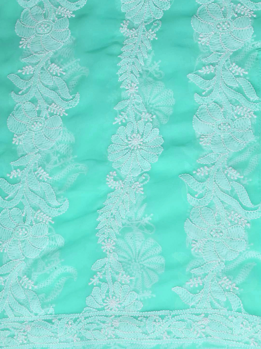 Ada Hand Embroidered Sea Green Georgette Lucknowi Chikankari Dupatta 01A400594