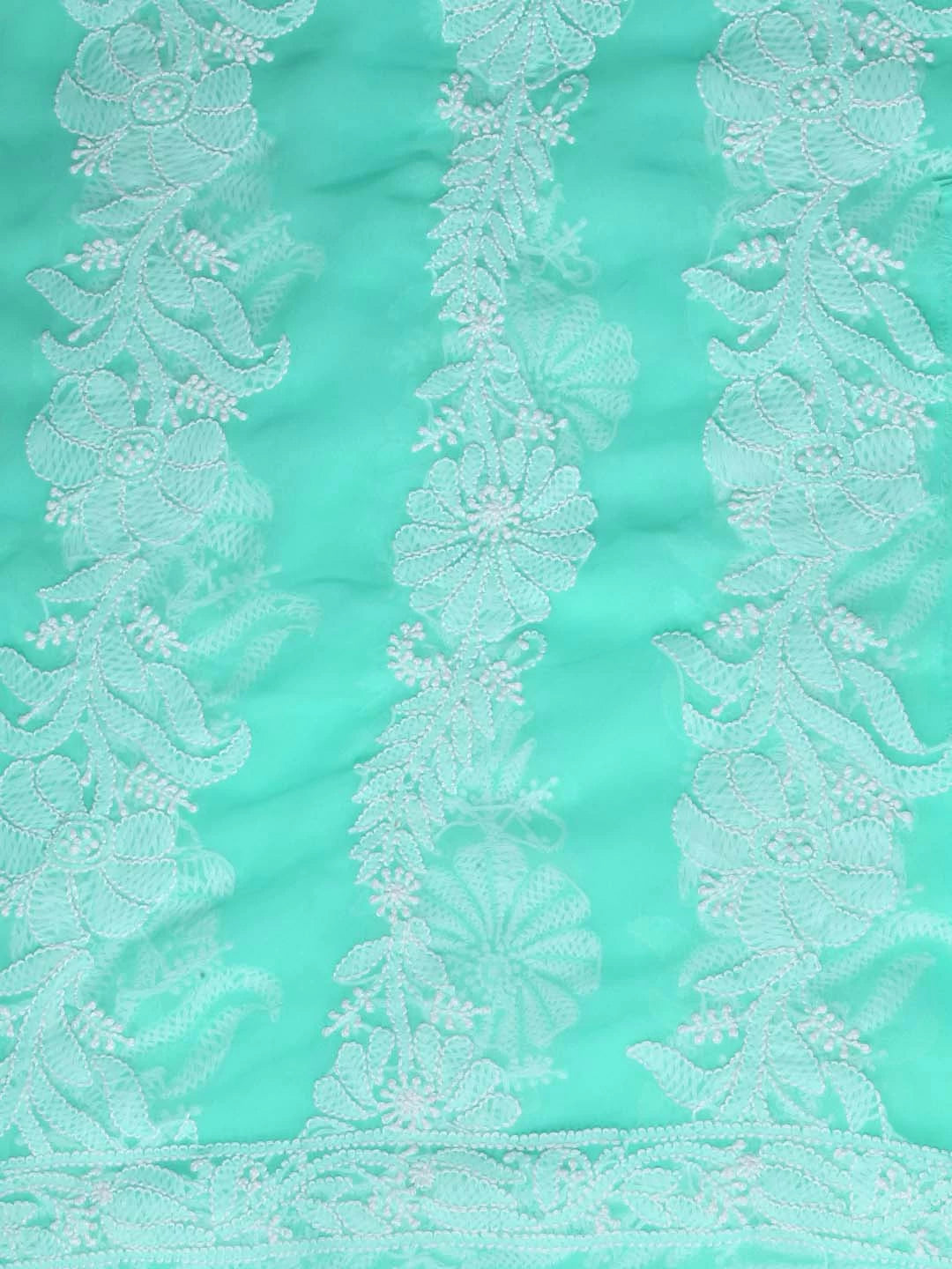 Ada Hand Embroidered Sea Green Georgette Lucknowi Chikankari Dupatta 01A400594