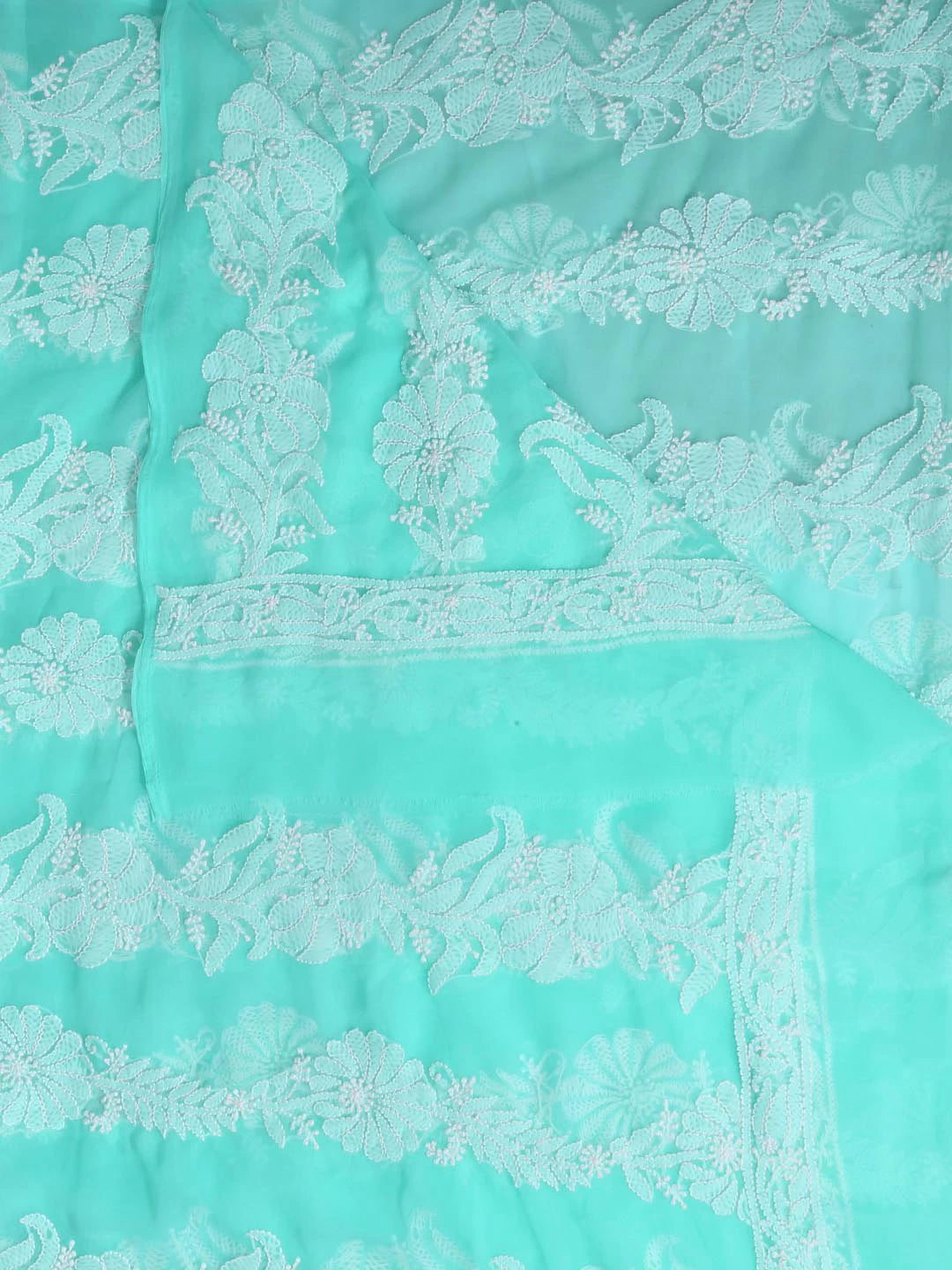 Ada Hand Embroidered Sea Green Georgette Lucknowi Chikankari Dupatta 01A400594