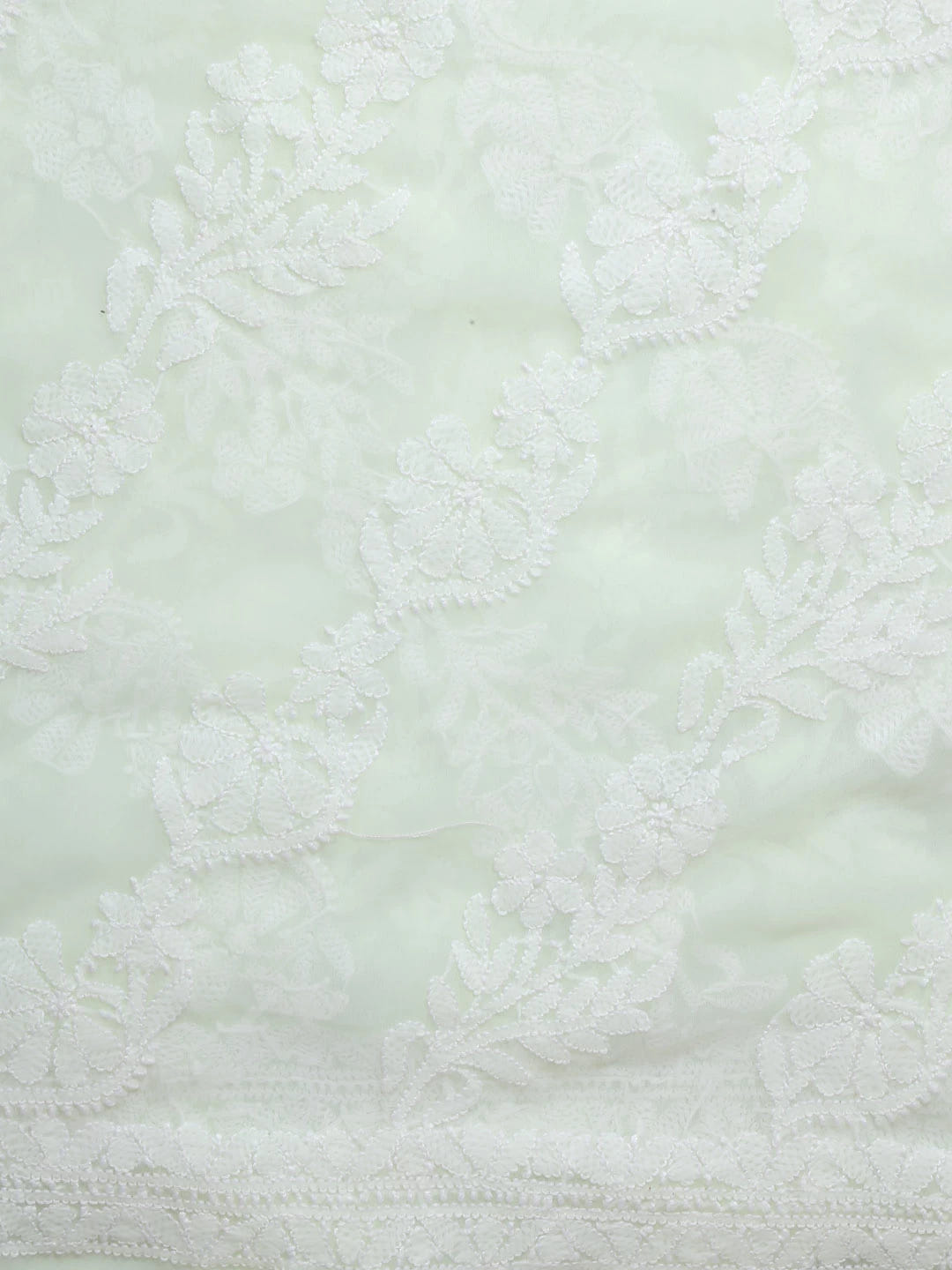 Ada Hand Embroidered Lime Green Georgette Lucknowi Chikankari Dupatta 01A400569