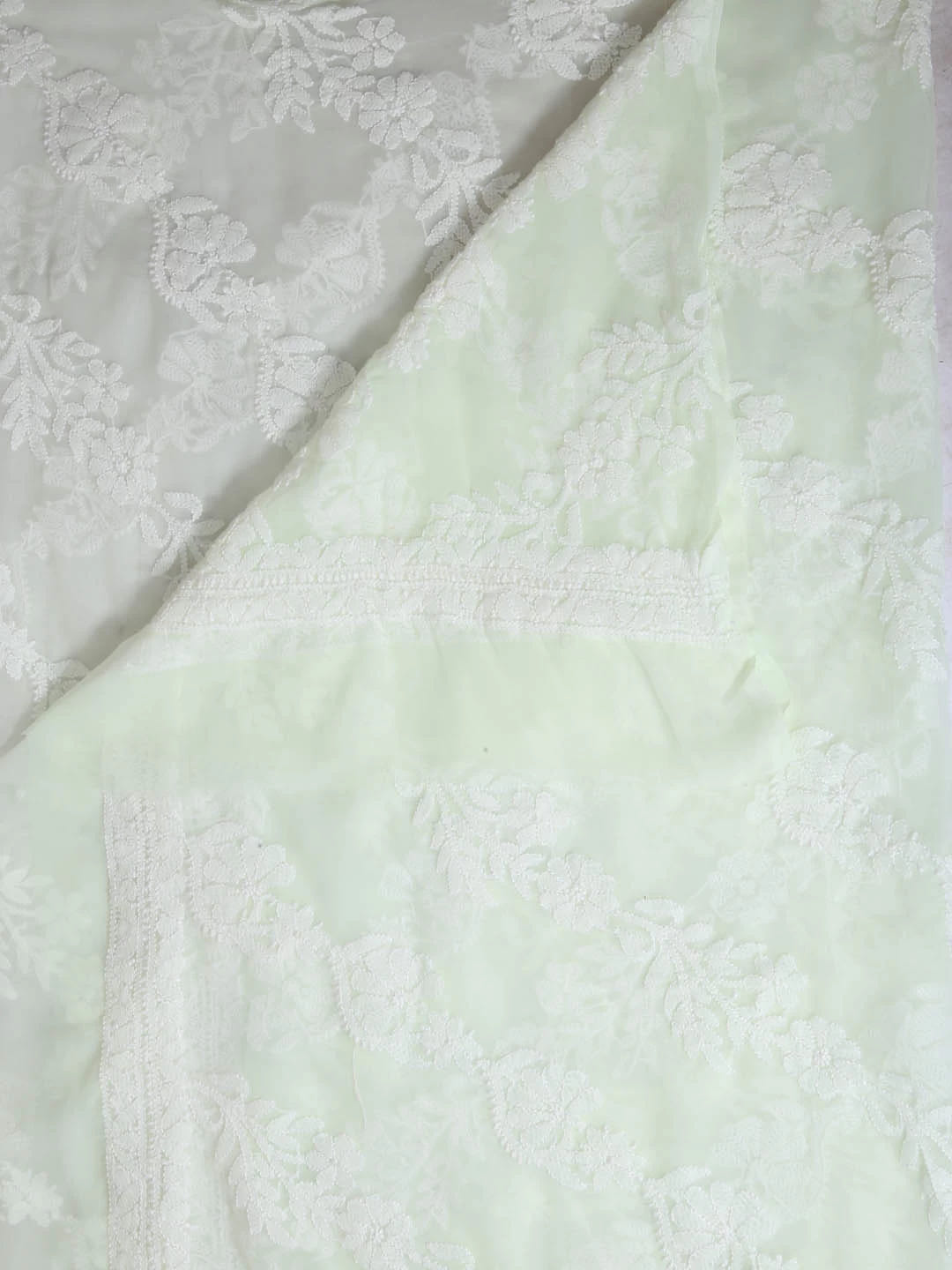 Ada Hand Embroidered Lime Green Georgette Lucknowi Chikankari Dupatta 01A400569