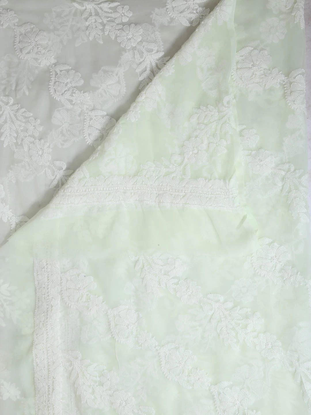 Ada Hand Embroidered Lime Green Georgette Lucknowi Chikankari Dupatta 01A400569