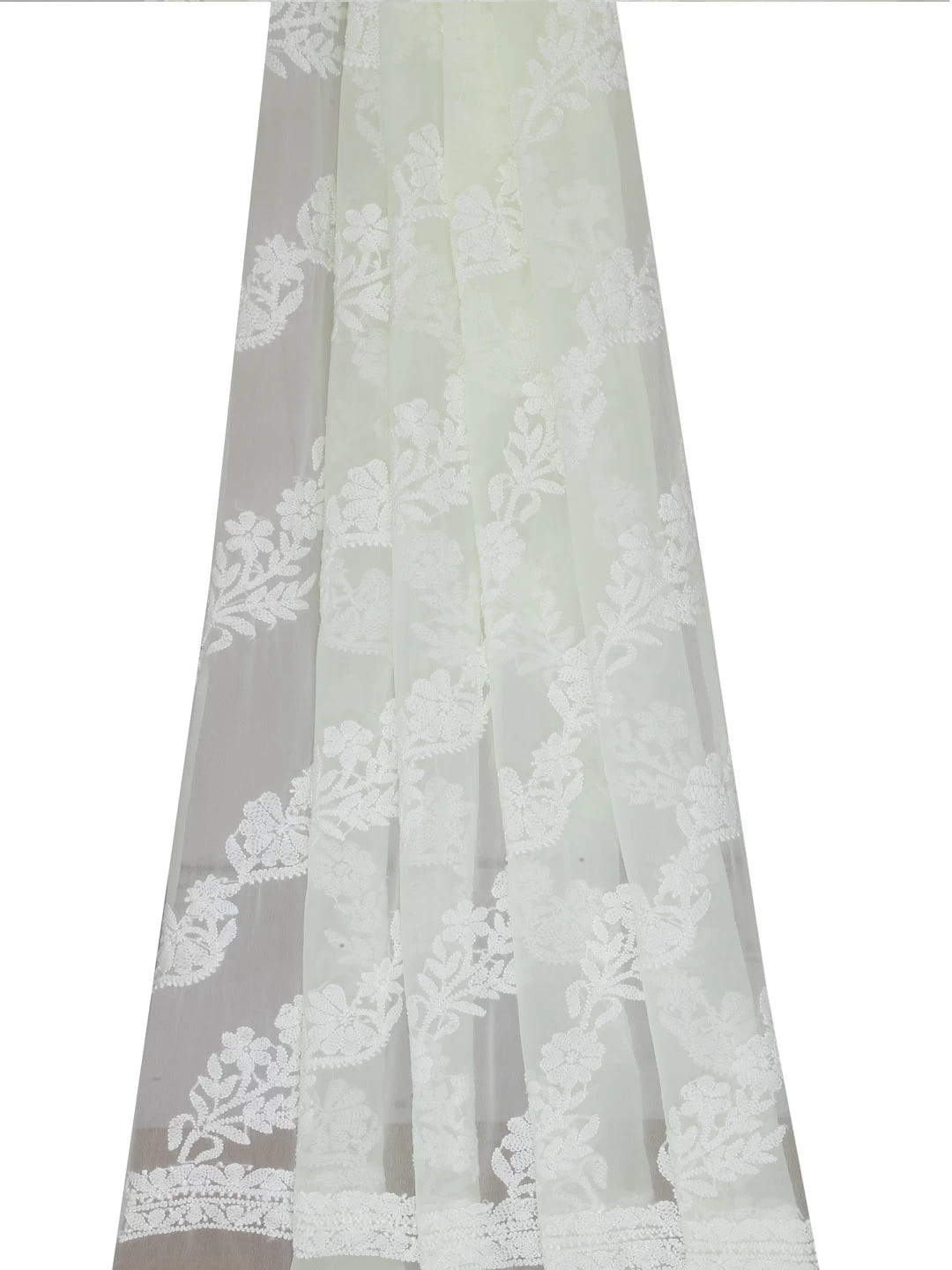 Ada Hand Embroidered Lime Green Georgette Lucknowi Chikankari Dupatta 01A400569