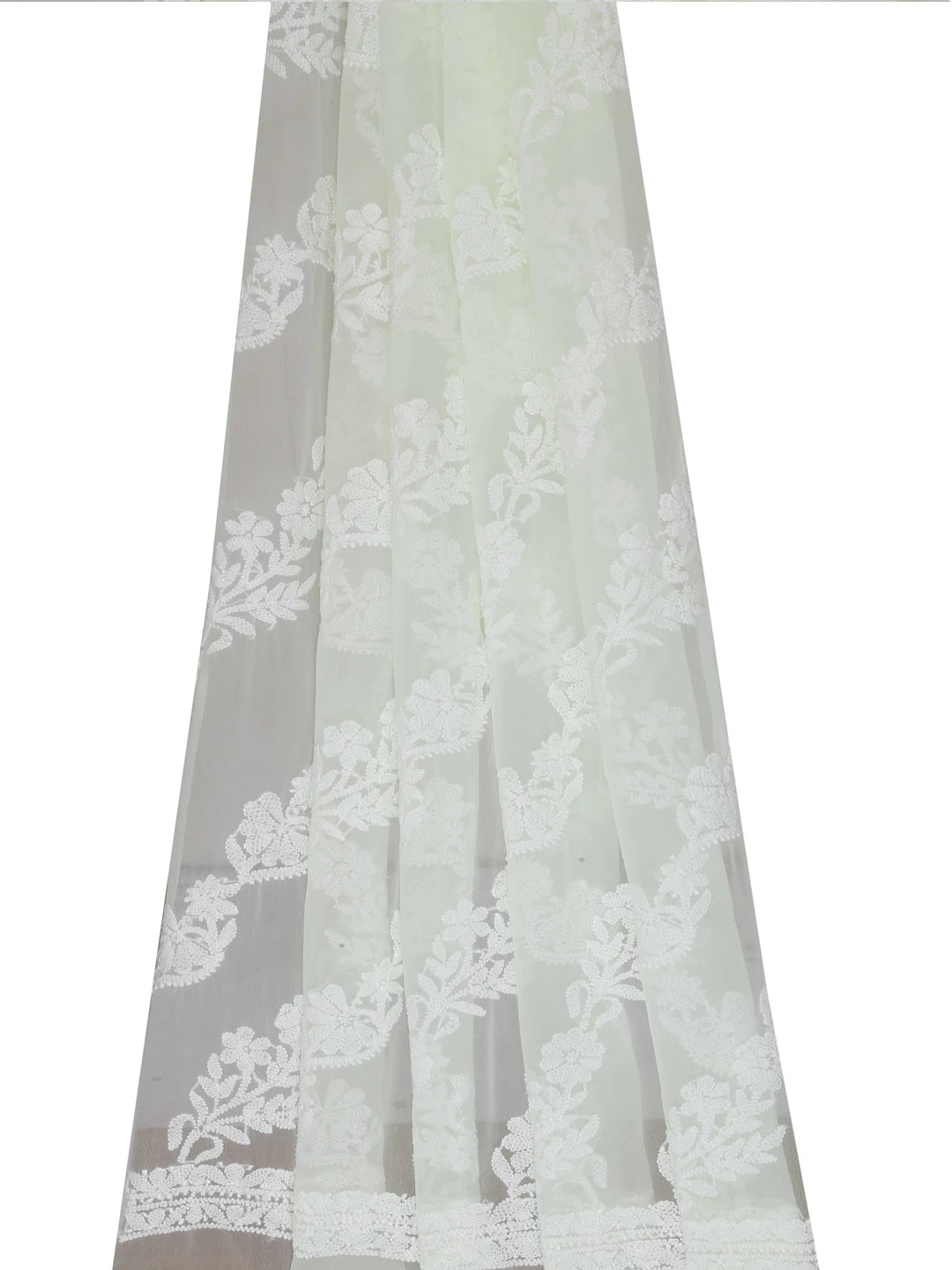 Ada Hand Embroidered Lime Green Georgette Lucknowi Chikankari Dupatta 01A400569