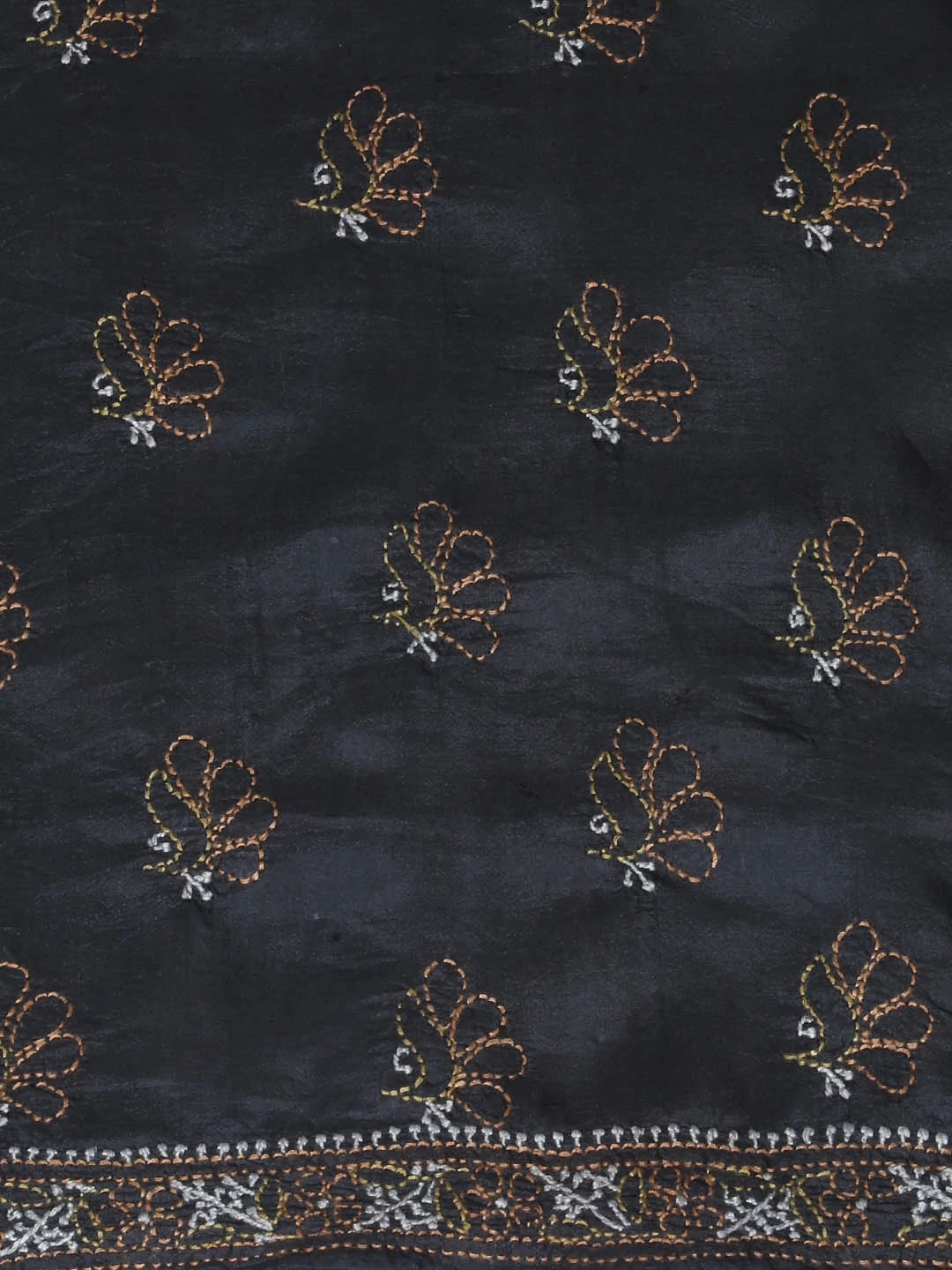 Ada Hand Embroidered Midnight Black Silk Lucknowi Chikankari Unstitched Kurta Piece 01A317632