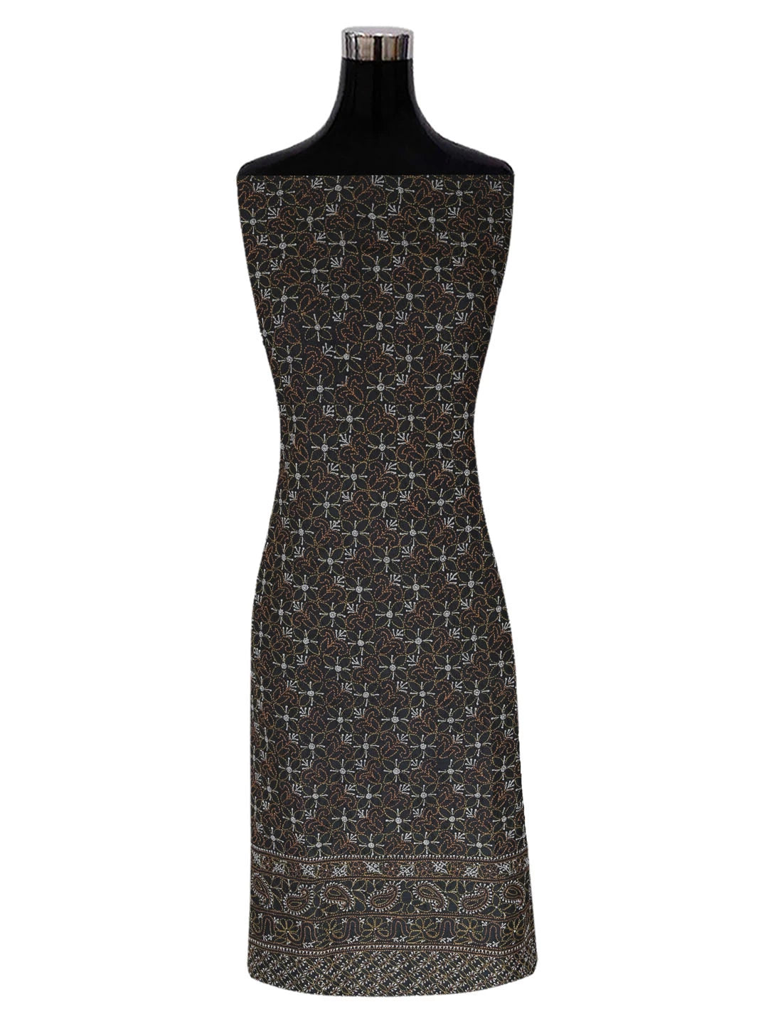 Ada Hand Embroidered Midnight Black Silk Lucknowi Chikankari Unstitched Kurta Piece 01A317632