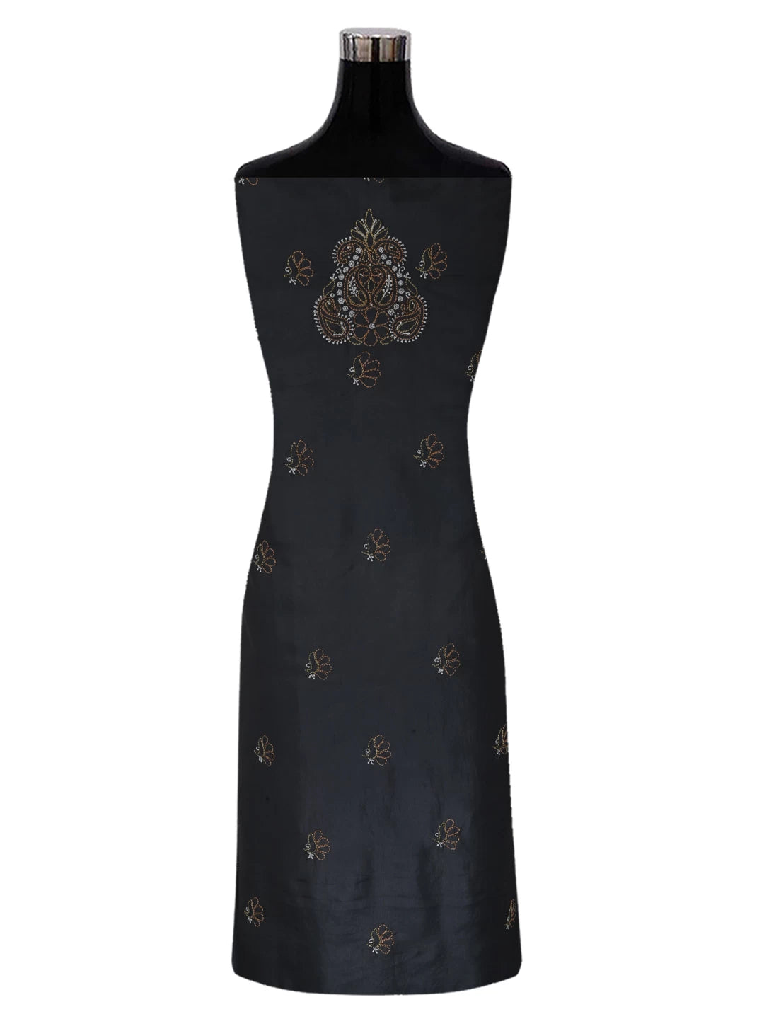 Ada Hand Embroidered Midnight Black Silk Lucknowi Chikankari Unstitched Kurta Piece 01A317632