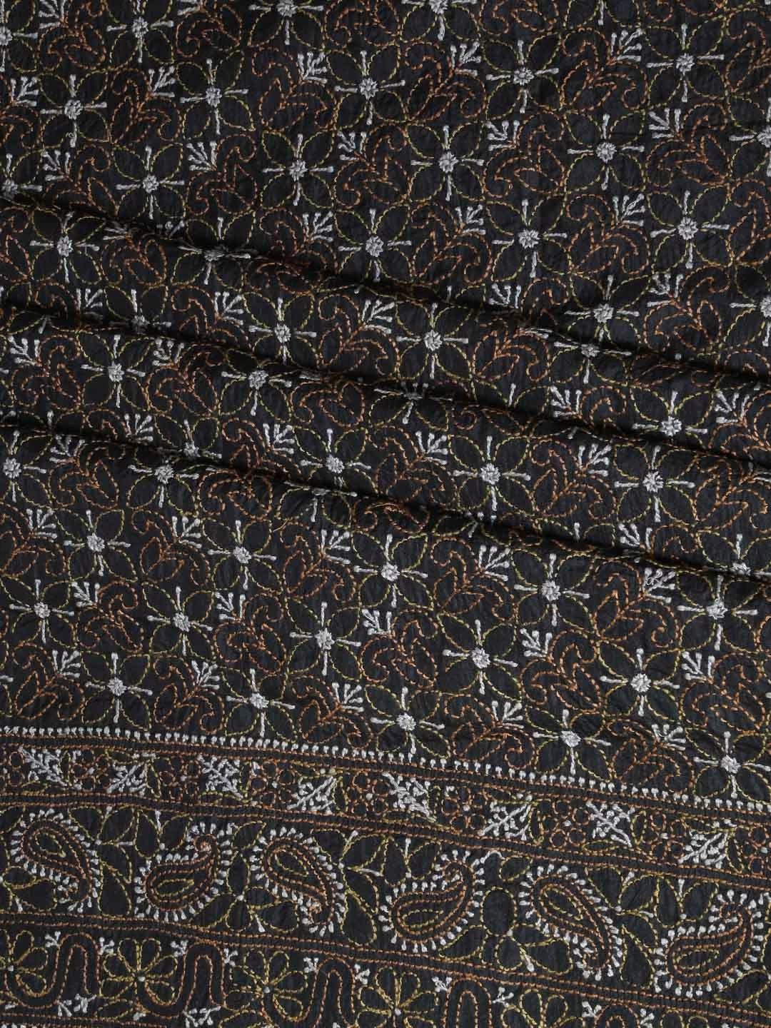 Ada Hand Embroidered Midnight Black Silk Lucknowi Chikankari Unstitched Kurta Piece 01A317632