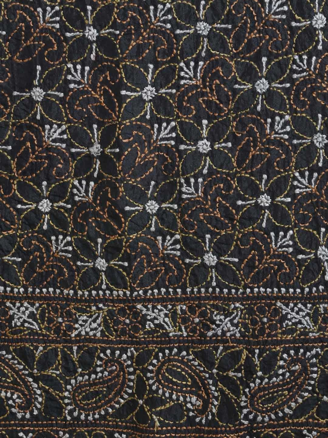 Ada Hand Embroidered Midnight Black Silk Lucknowi Chikankari Unstitched Kurta Piece 01A317632