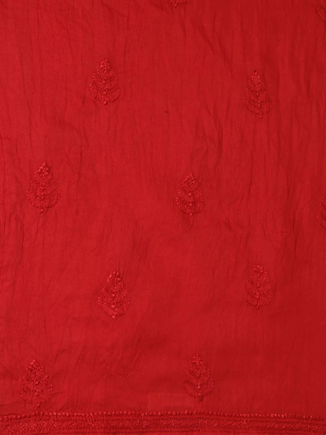 Ada Hand Embroidered Red Chanderi Lucknowi Chikankari Unstitched Kurta Piece 01A325119