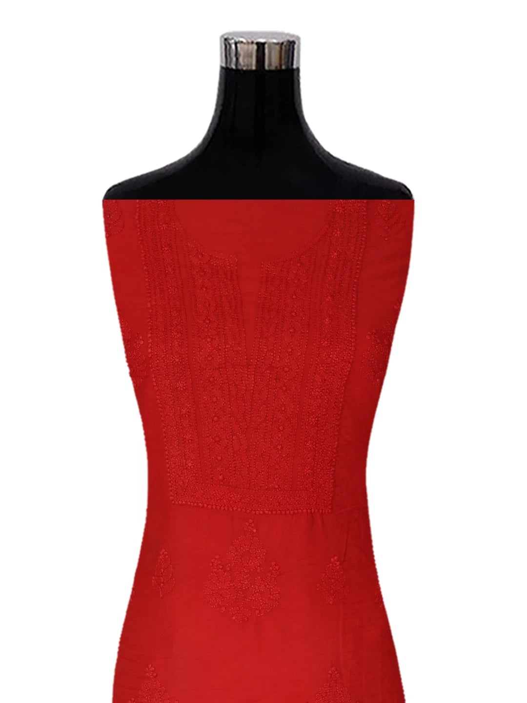 Ada Hand Embroidered Red Chanderi Lucknowi Chikankari Unstitched Kurta Piece 01A325119