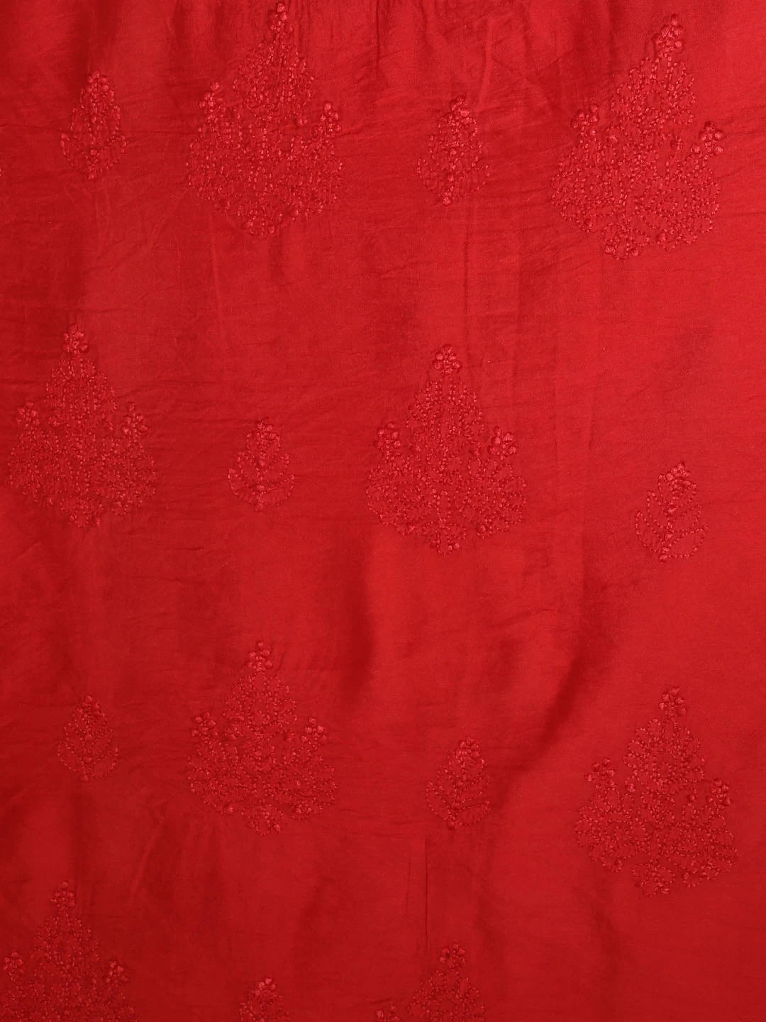 Ada Hand Embroidered Red Chanderi Lucknowi Chikankari Unstitched Kurta Piece 01A325119