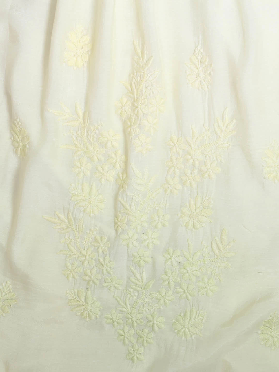 Ada Hand Embroidered Lemon Muslin Lucknowi Chikankari Semi-Stitched Kurta Piece 01A185320