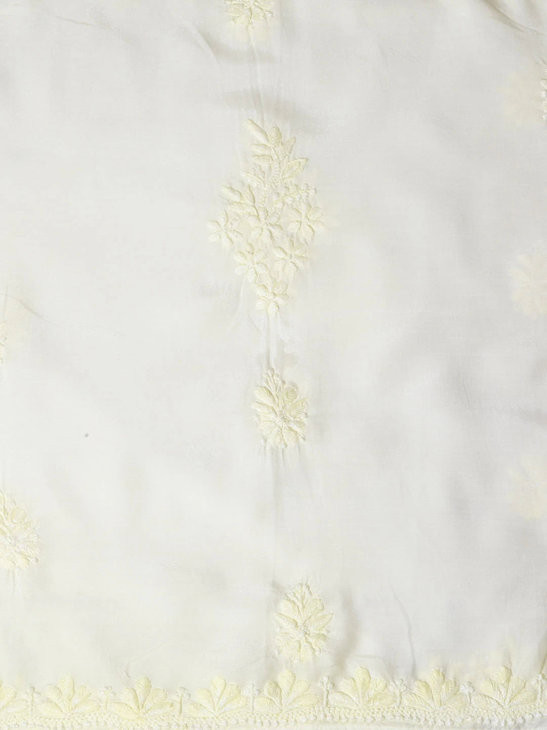 Ada Hand Embroidered Lemon Muslin Lucknowi Chikankari Semi-Stitched Kurta Piece 01A185320