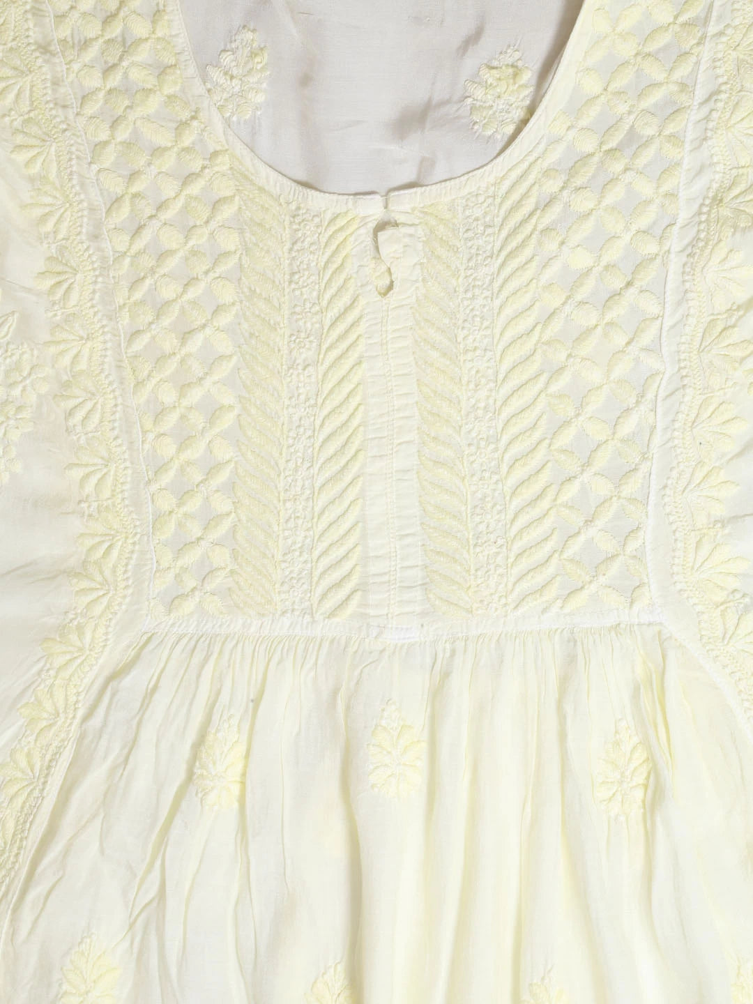 Ada Hand Embroidered Lemon Muslin Lucknowi Chikankari Semi-Stitched Kurta Piece 01A185320