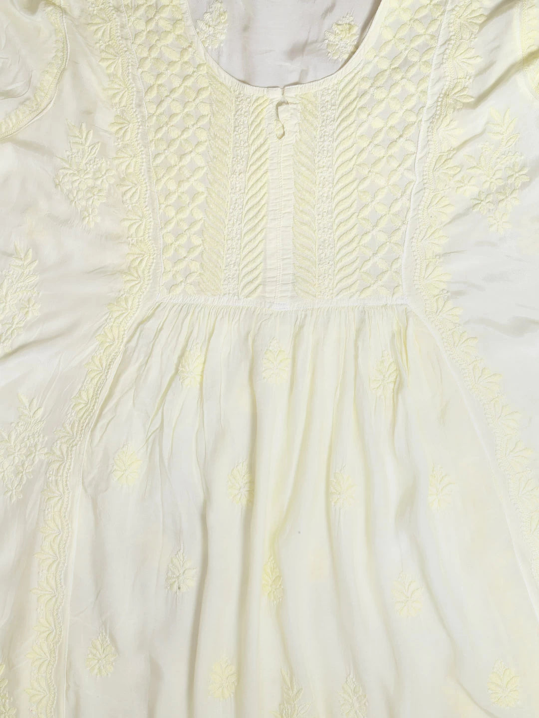 Ada Hand Embroidered Lemon Muslin Lucknowi Chikankari Semi-Stitched Kurta Piece 01A185320
