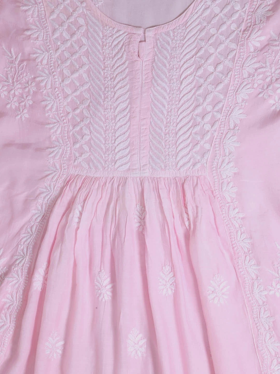 Ada Hand Embroidered Pink Ombre shade Muslin Lucknowi Chikankari Semi-Stitched Kurta Piece 01A185296