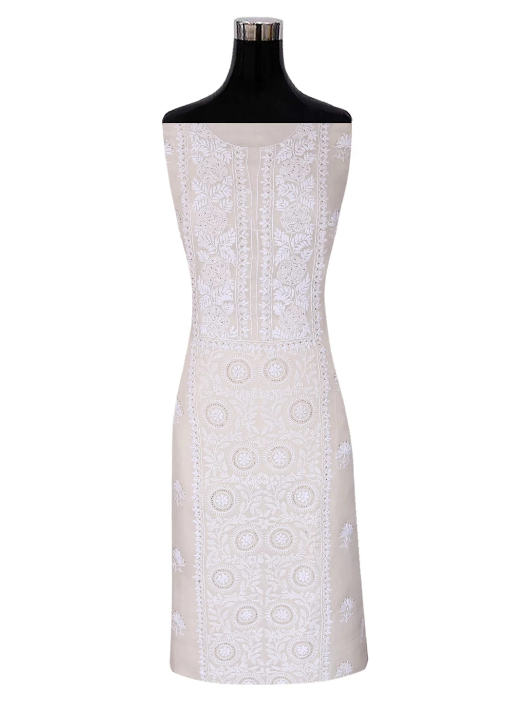 Ada Hand Embroidered White Organza Lucknowi Chikankari Semi-stitched Kurta Dupatta Set With Muqaish Work 01A393587