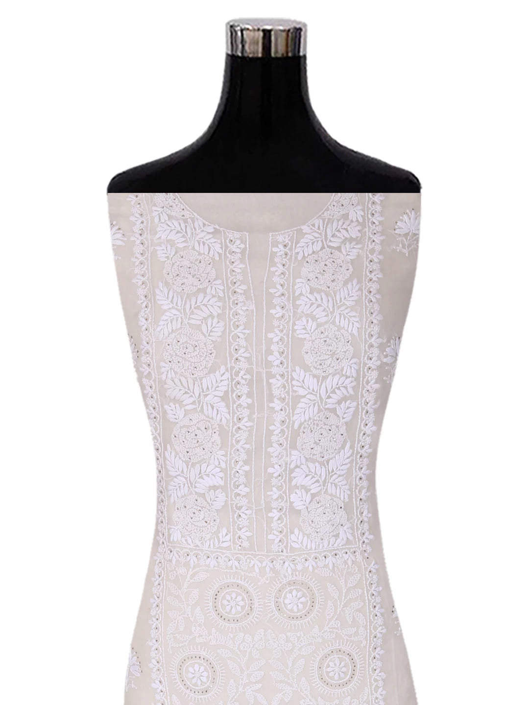 Ada Hand Embroidered White Organza Lucknowi Chikankari Semi-stitched Kurta Dupatta Set With Muqaish Work 01A393587
