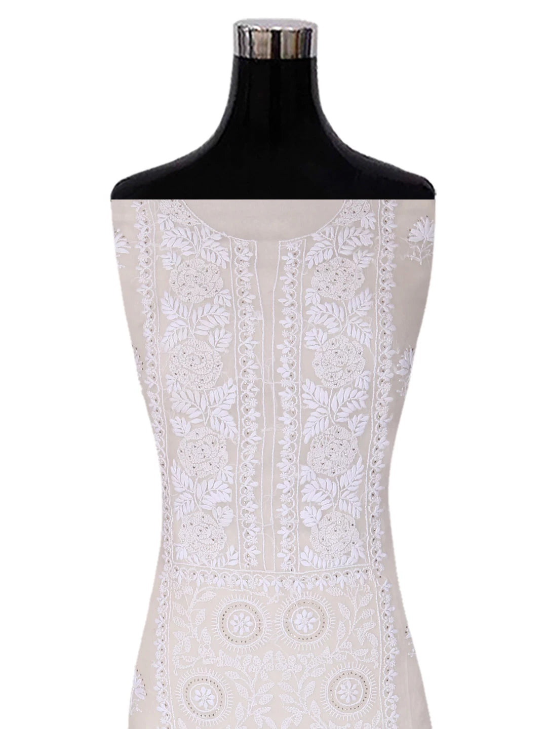 Ada Hand Embroidered White Organza Lucknowi Chikankari Semi-stitched Kurta Dupatta Set With Muqaish Work 01A393587