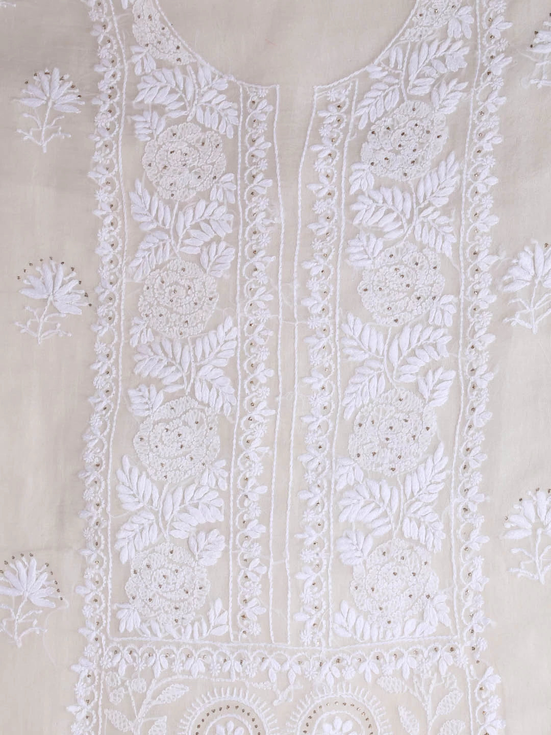 Ada Hand Embroidered White Organza Lucknowi Chikankari Semi-stitched Kurta Dupatta Set With Muqaish Work 01A393587