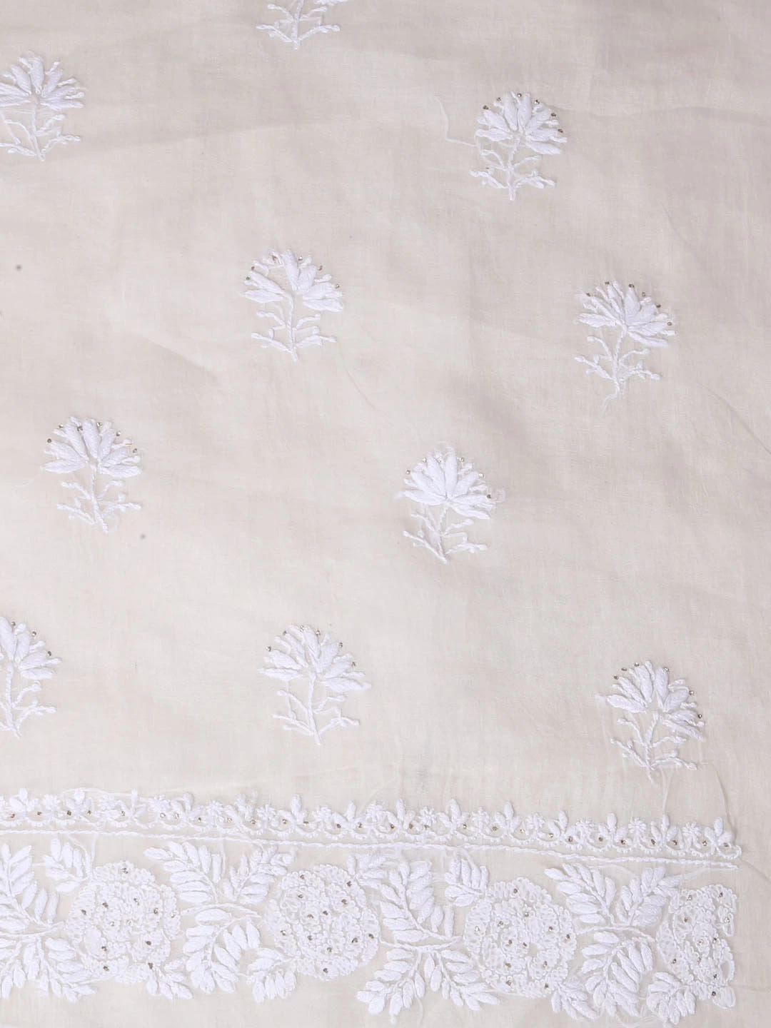 Ada Hand Embroidered White Organza Lucknowi Chikankari Semi-stitched Kurta Dupatta Set With Muqaish Work 01A393587