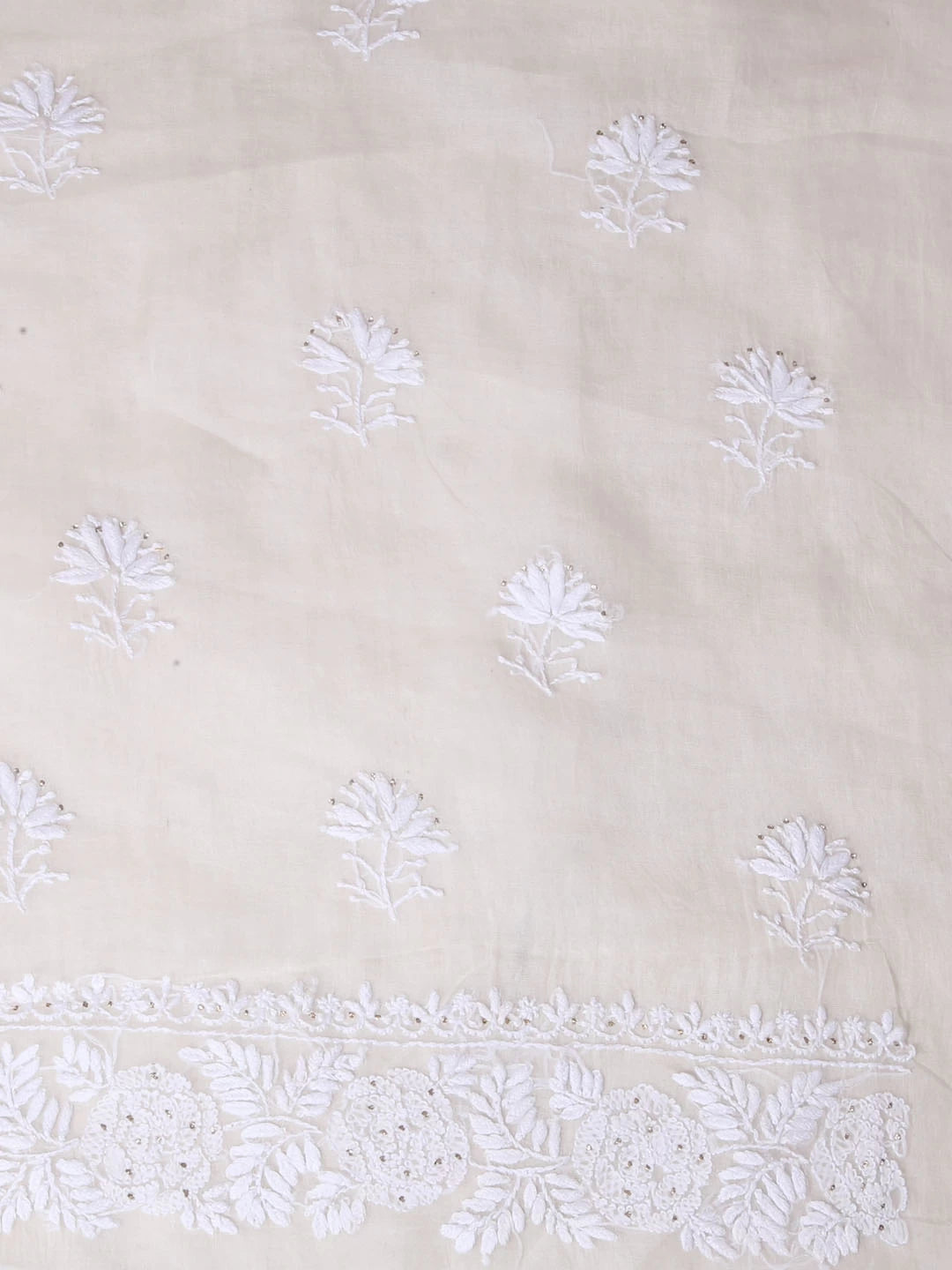 Ada Hand Embroidered White Organza Lucknowi Chikankari Semi-stitched Kurta Dupatta Set With Muqaish Work 01A393587