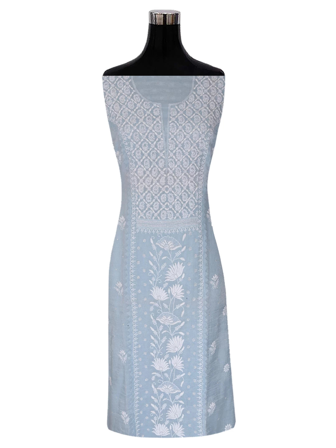 Ada Hand Embroidered Grey Tissue Lucknowi Chikankari Semi-stitched Kurta Dupatta Set With Zari Work 01A342808