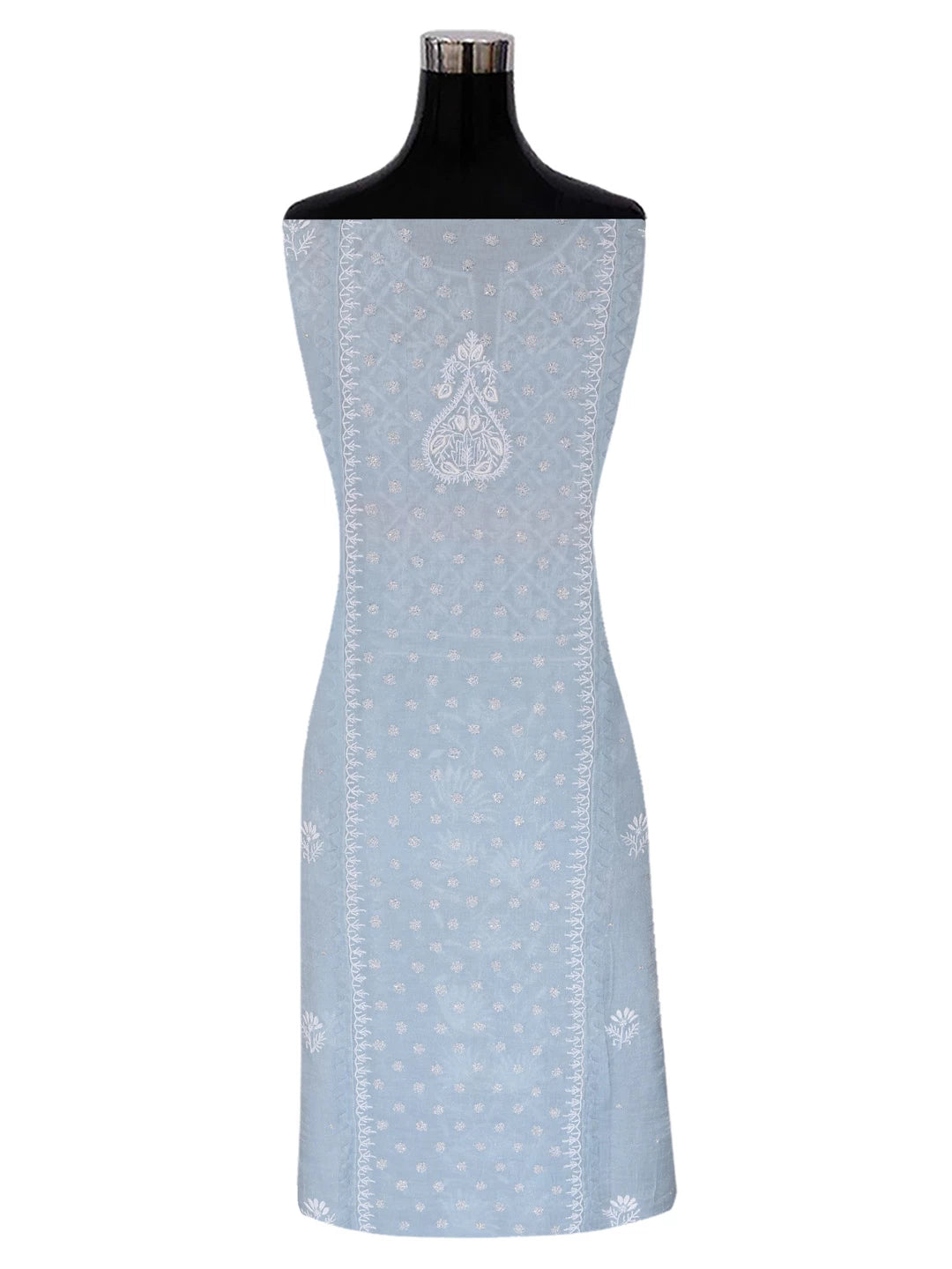 Ada Hand Embroidered Grey Tissue Lucknowi Chikankari Semi-stitched Kurta Dupatta Set With Zari Work 01A342808